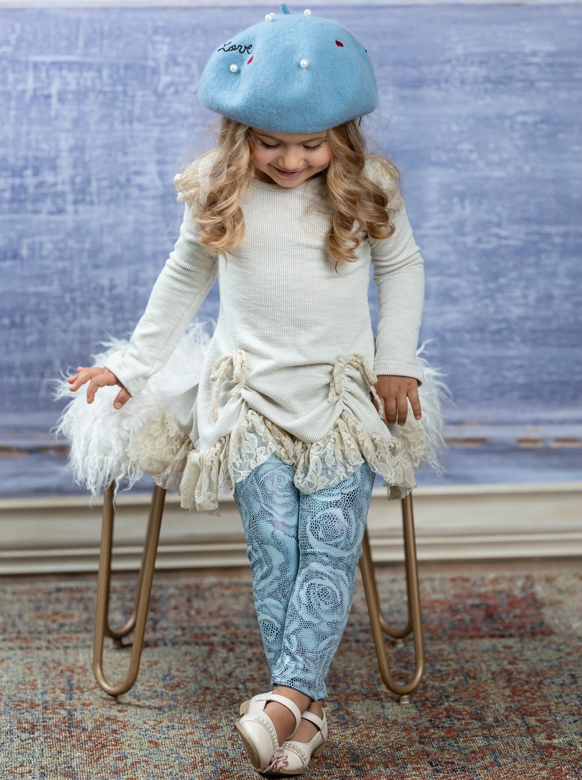 Shiny Rose Drawstring Ruffle Tunic And Legging Set - Image 5