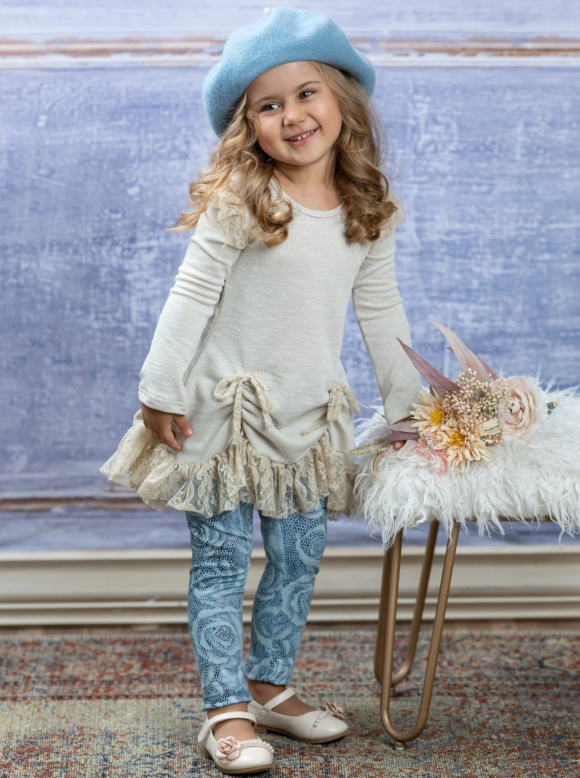 Shiny Rose Drawstring Ruffle Tunic And Legging Set - Image 6