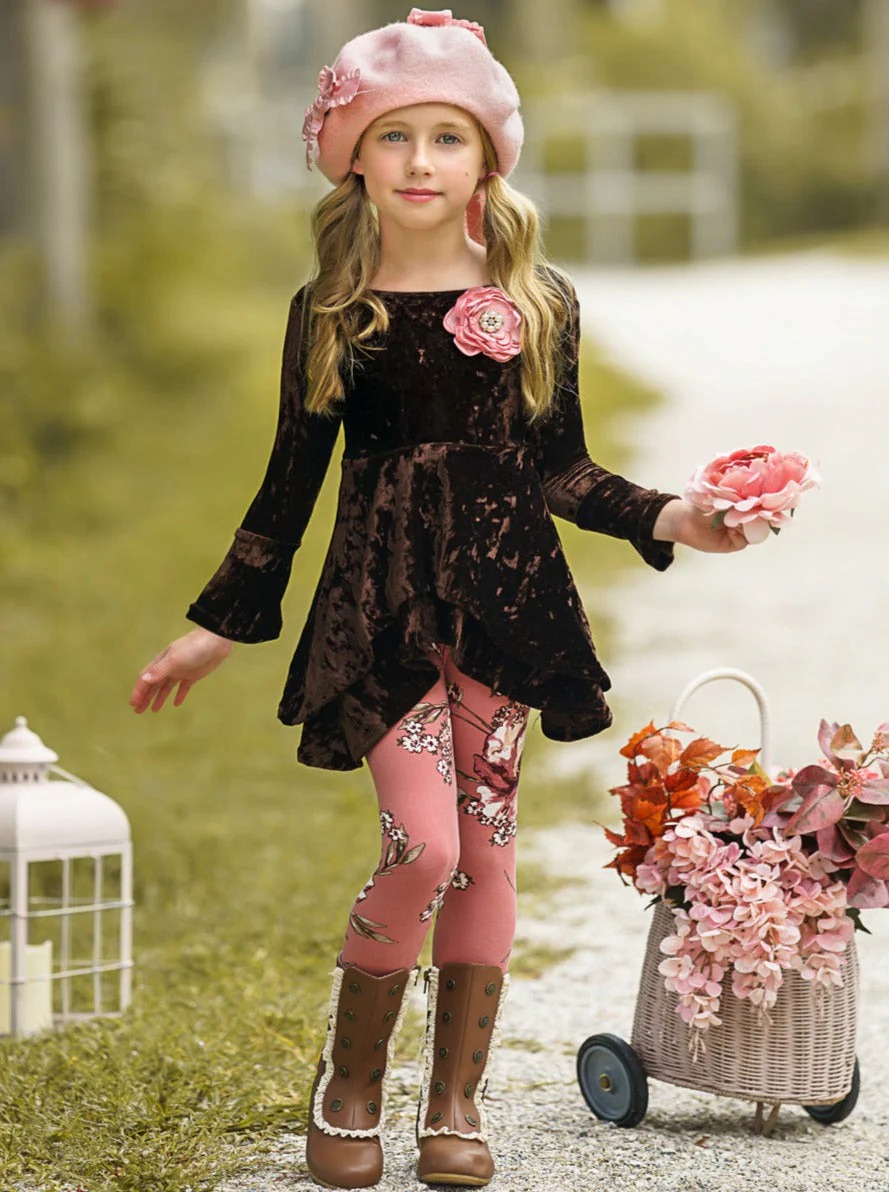 Cute Crushed Velvet Sidetail Tunic and Legging Set - Image 2
