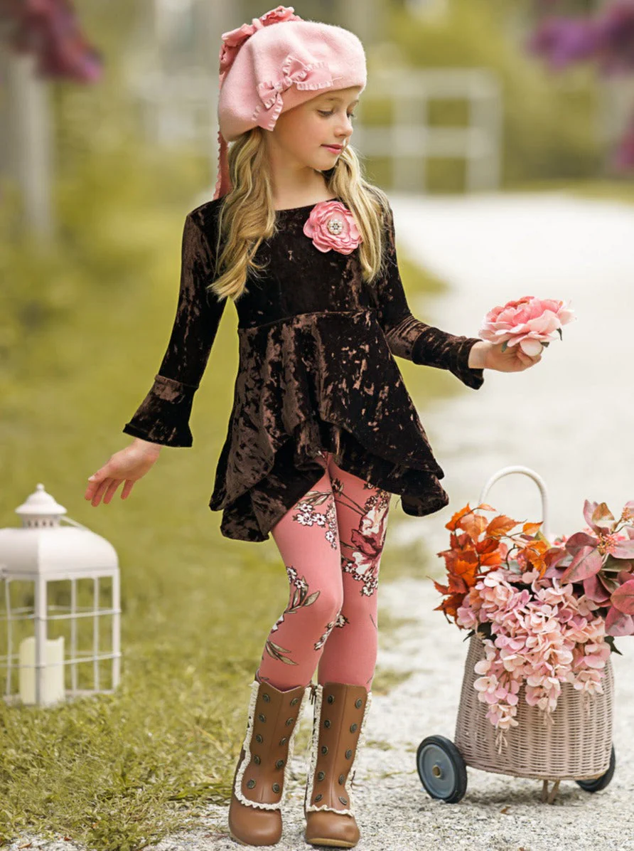 Cute Crushed Velvet Sidetail Tunic and Legging Set - Image 3