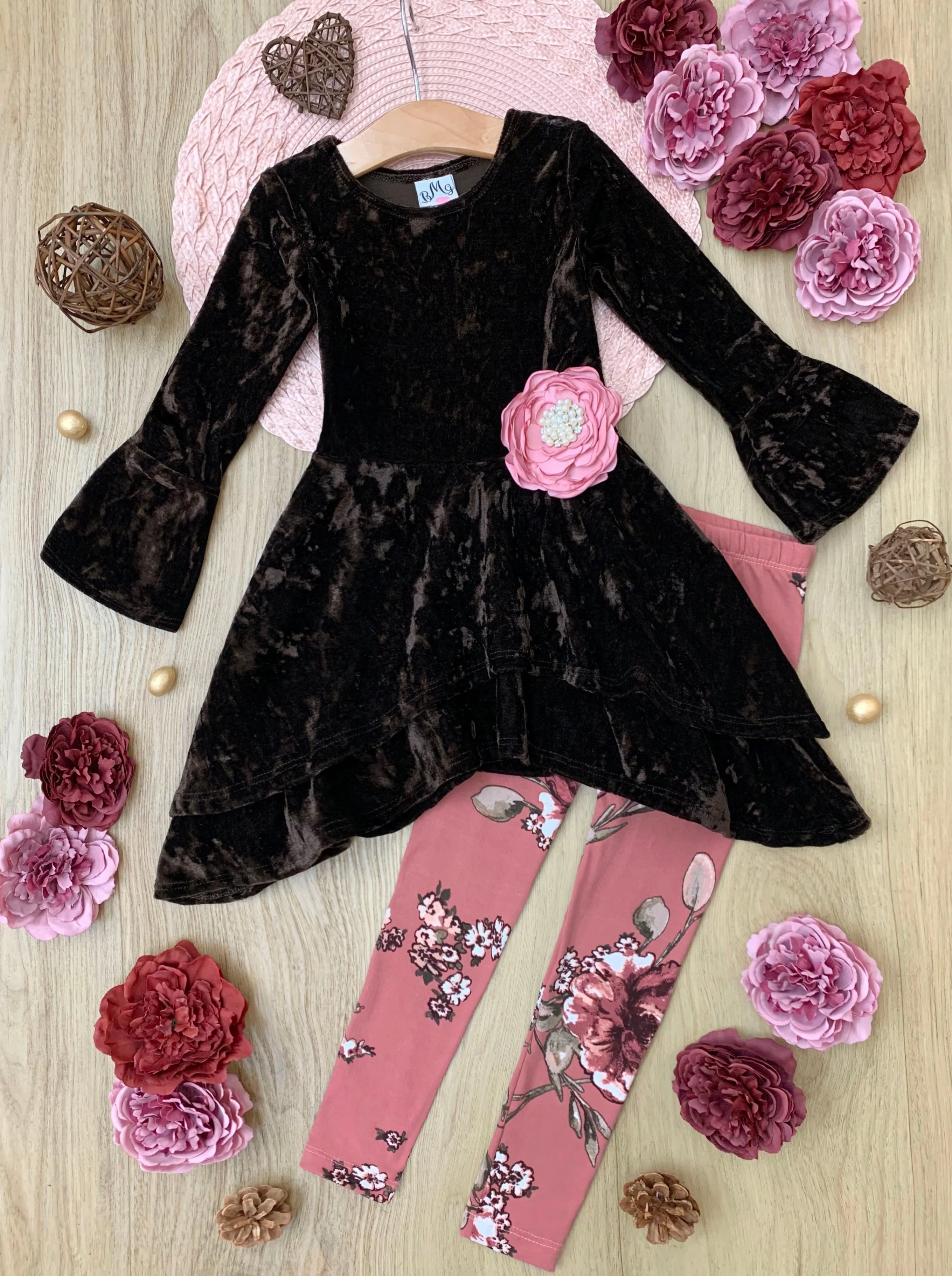 Cute Crushed Velvet Sidetail Tunic and Legging Set - Image 4