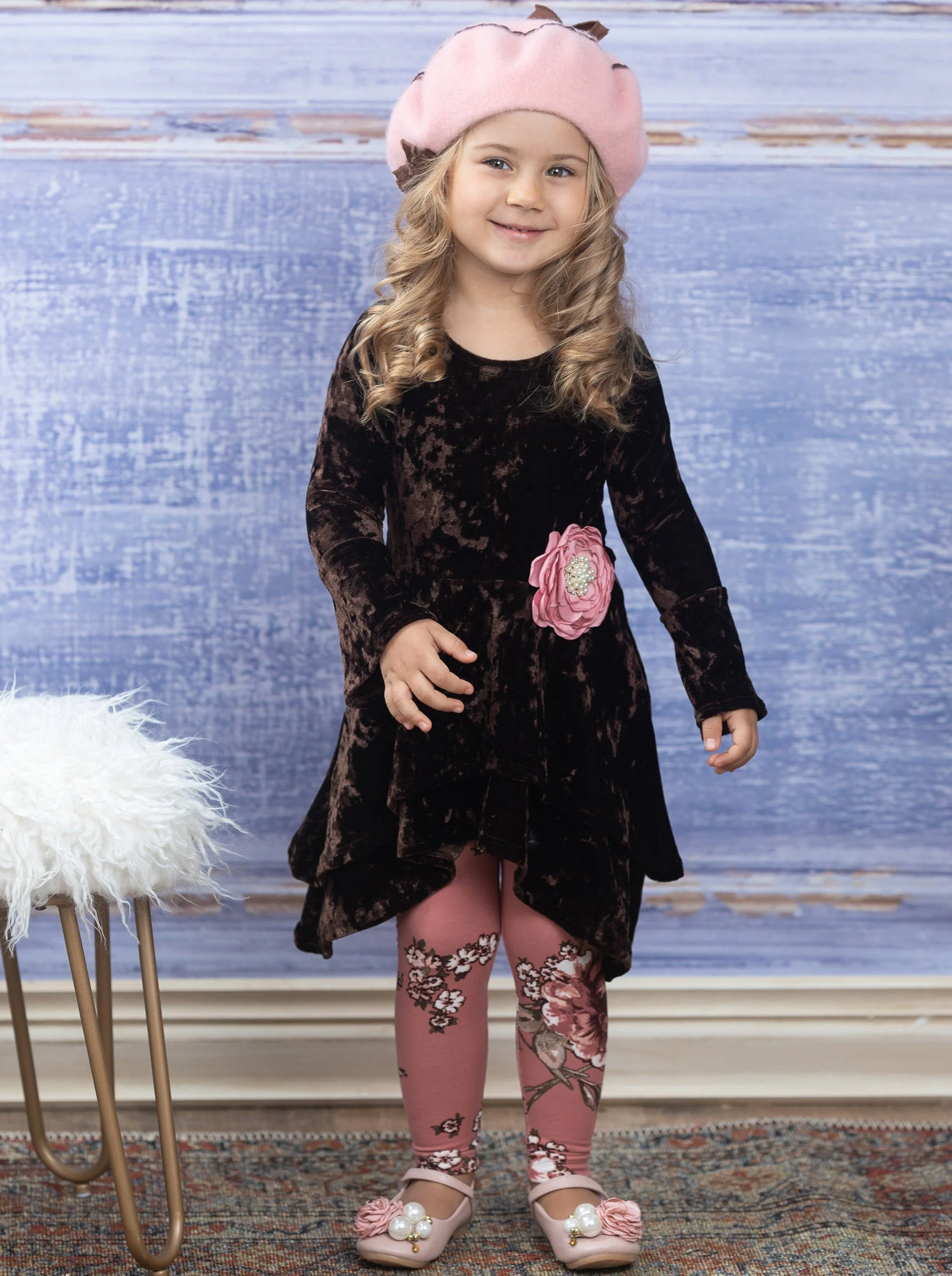 Cute Crushed Velvet Sidetail Tunic and Legging Set - Image 5