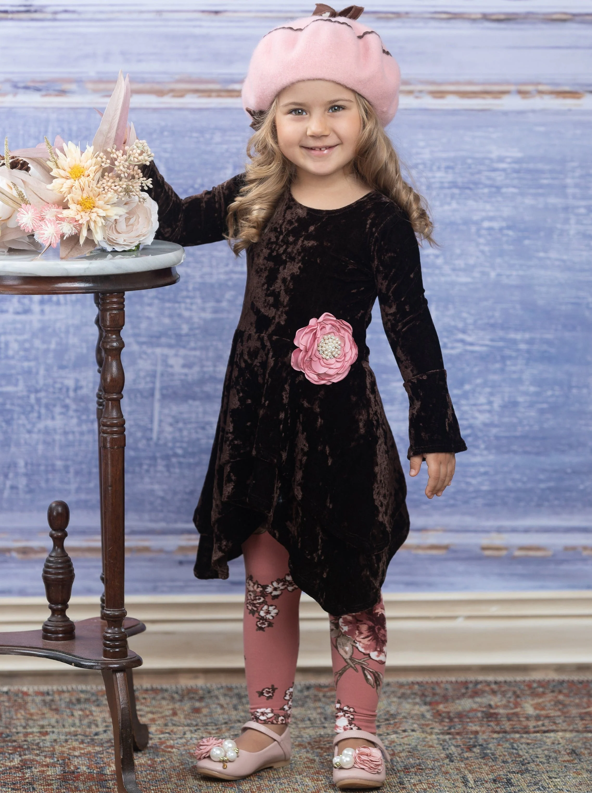 Cute Crushed Velvet Sidetail Tunic and Legging Set - Image 6