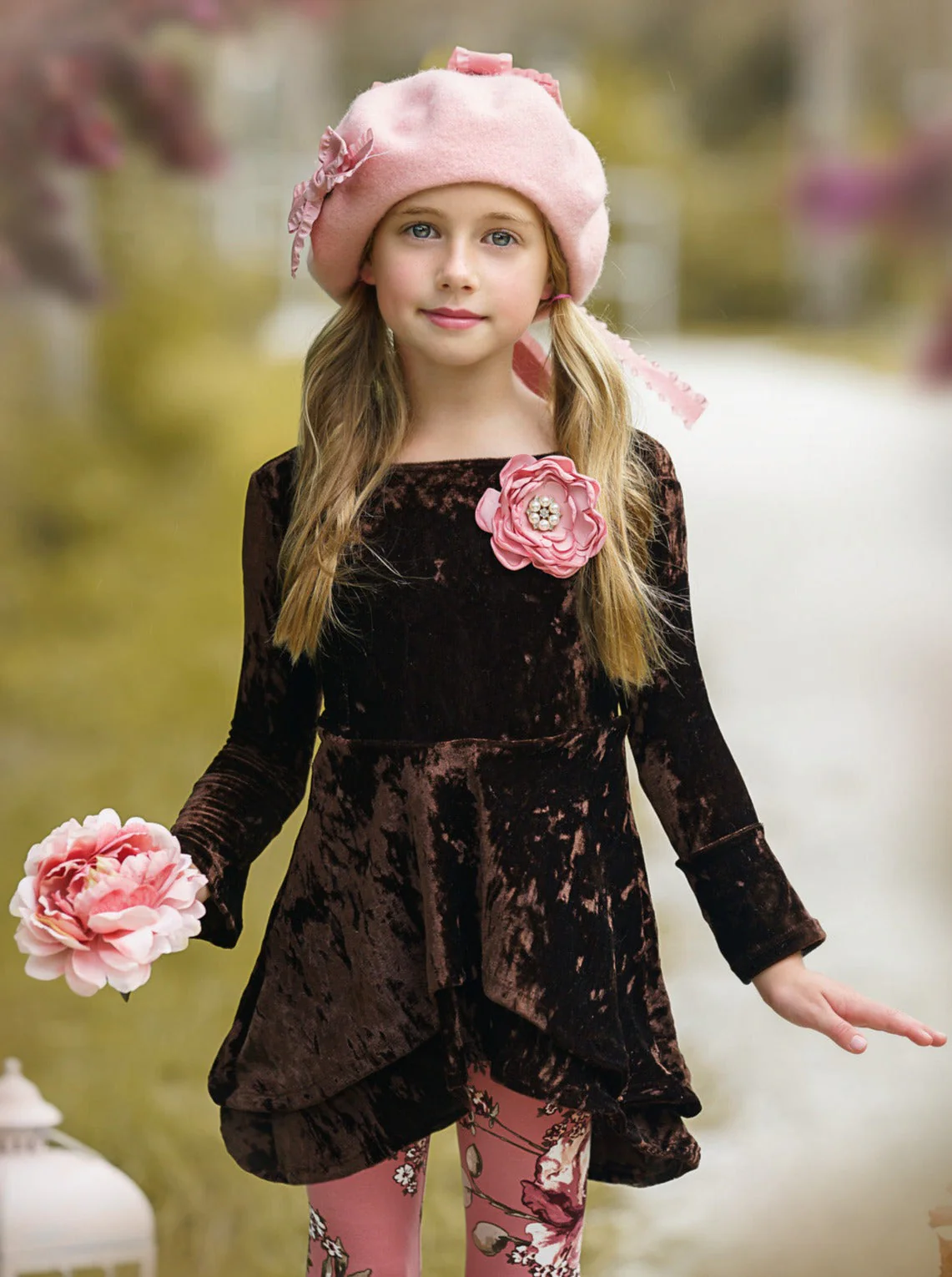 Cute Crushed Velvet Sidetail Tunic and Legging Set - Image 7