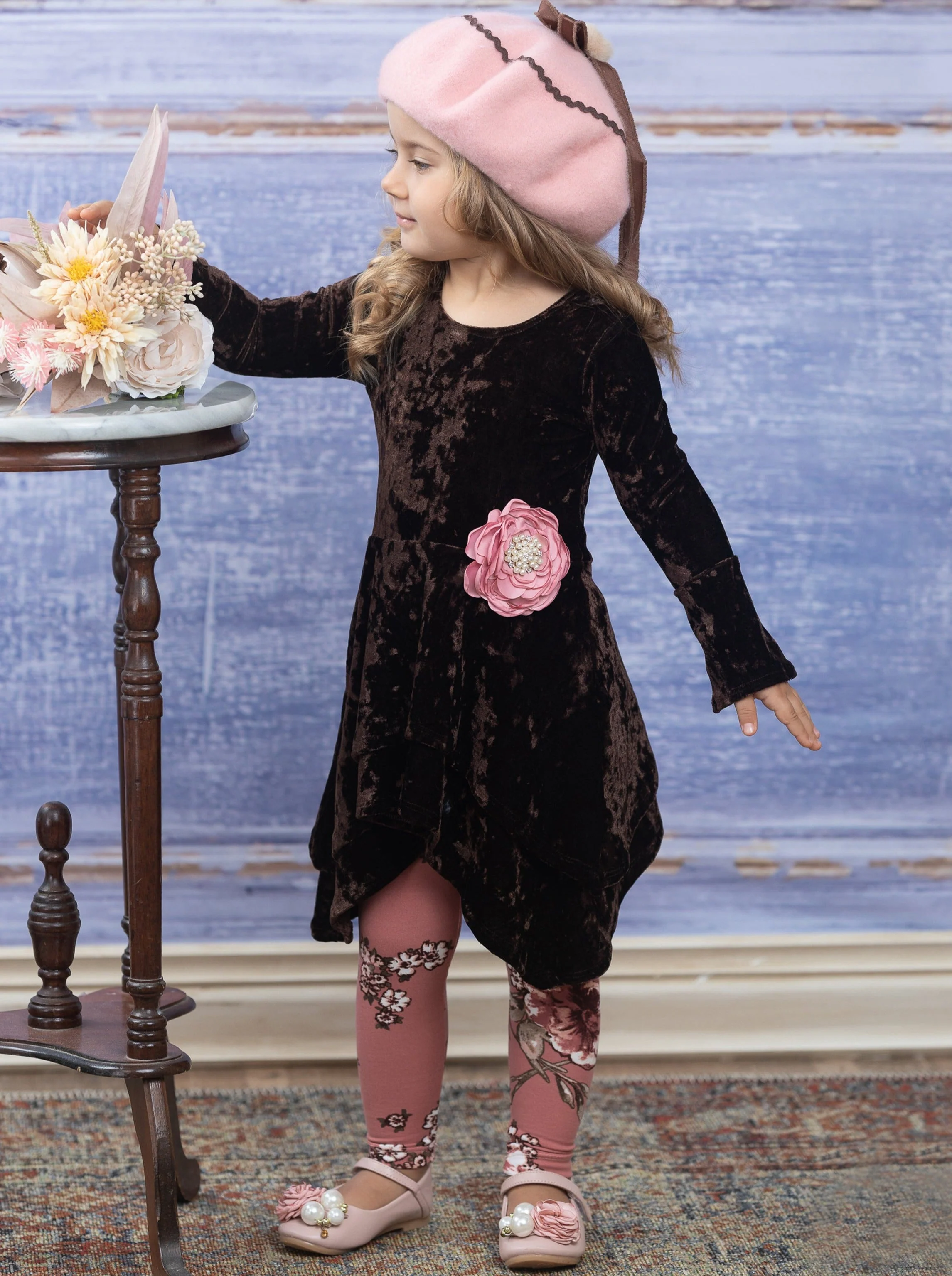 Cute Crushed Velvet Sidetail Tunic and Legging Set - Image 8