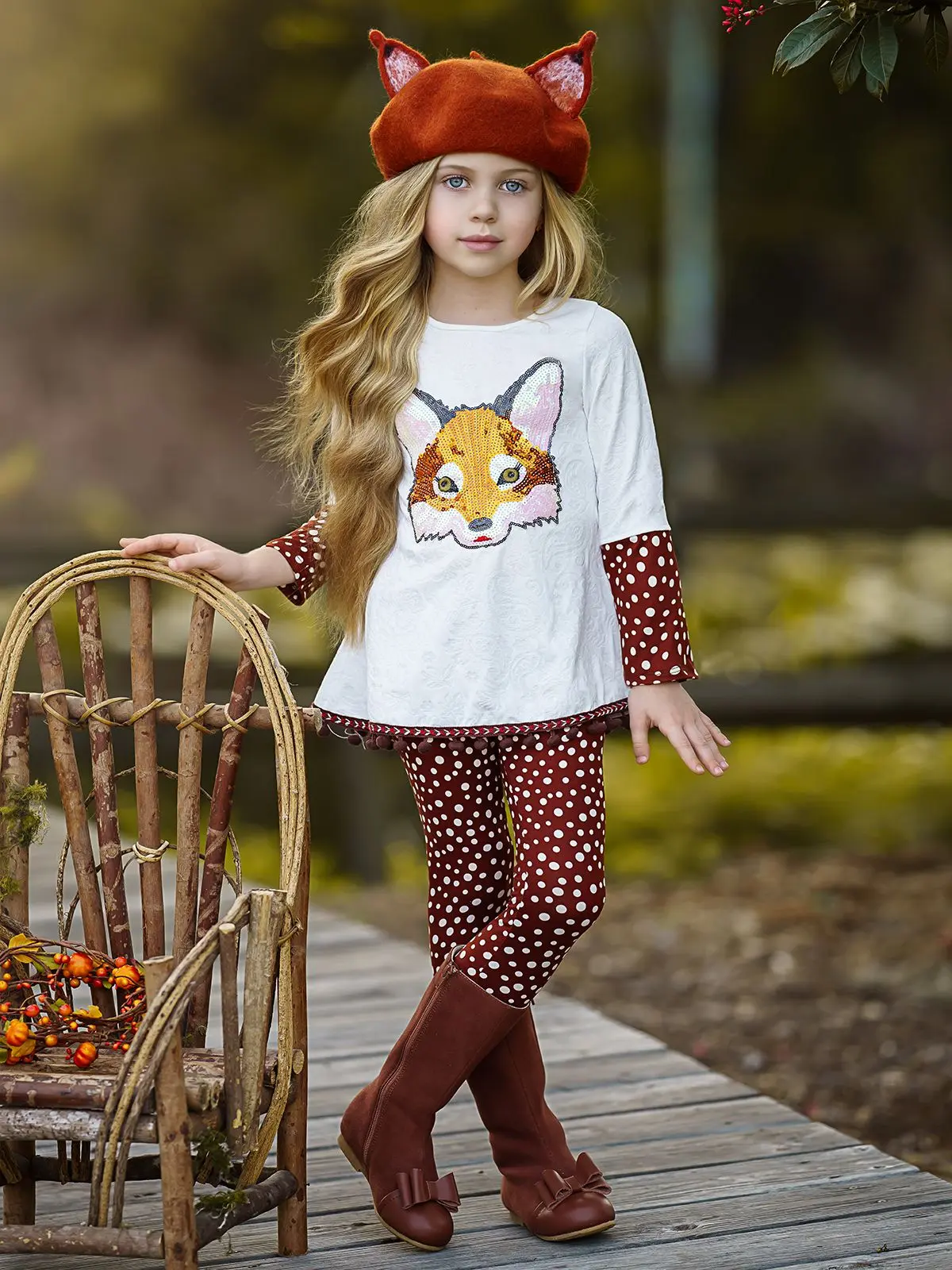 Girls Cuffed Long Sleeve Applique Swing Tunic And Legging Set - Image 2
