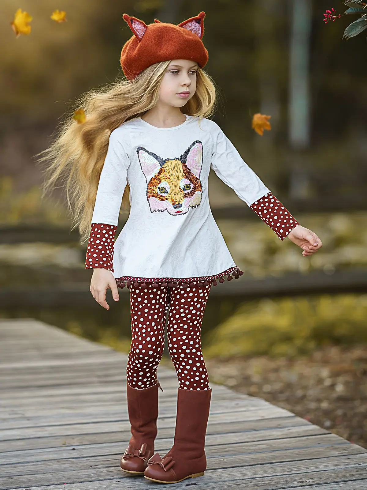 Girls Cuffed Long Sleeve Applique Swing Tunic And Legging Set - Image 4