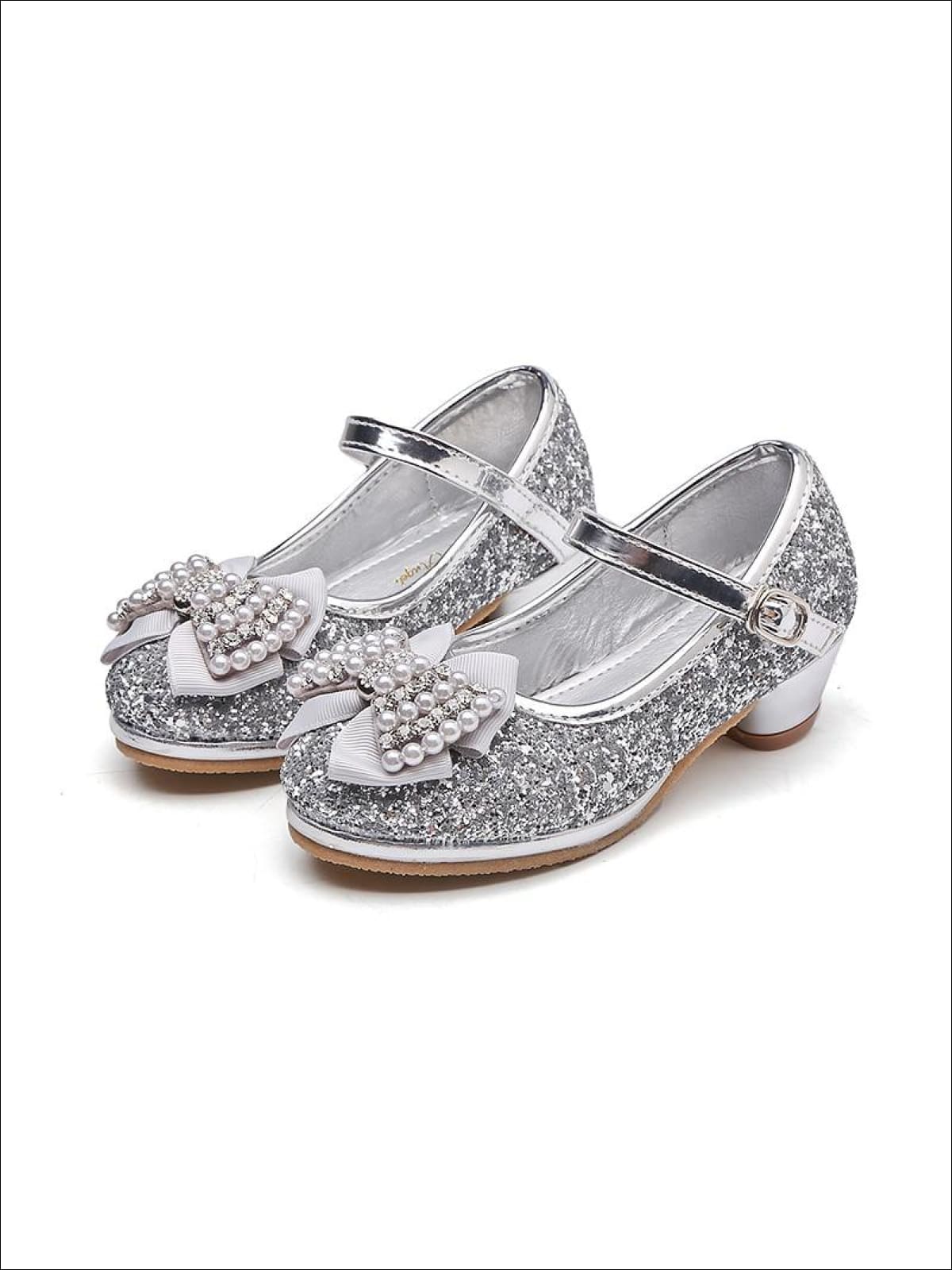 Glitter Bow Tie Pearl Embellished Princess Shoes By Liv and Mia - Image 2
