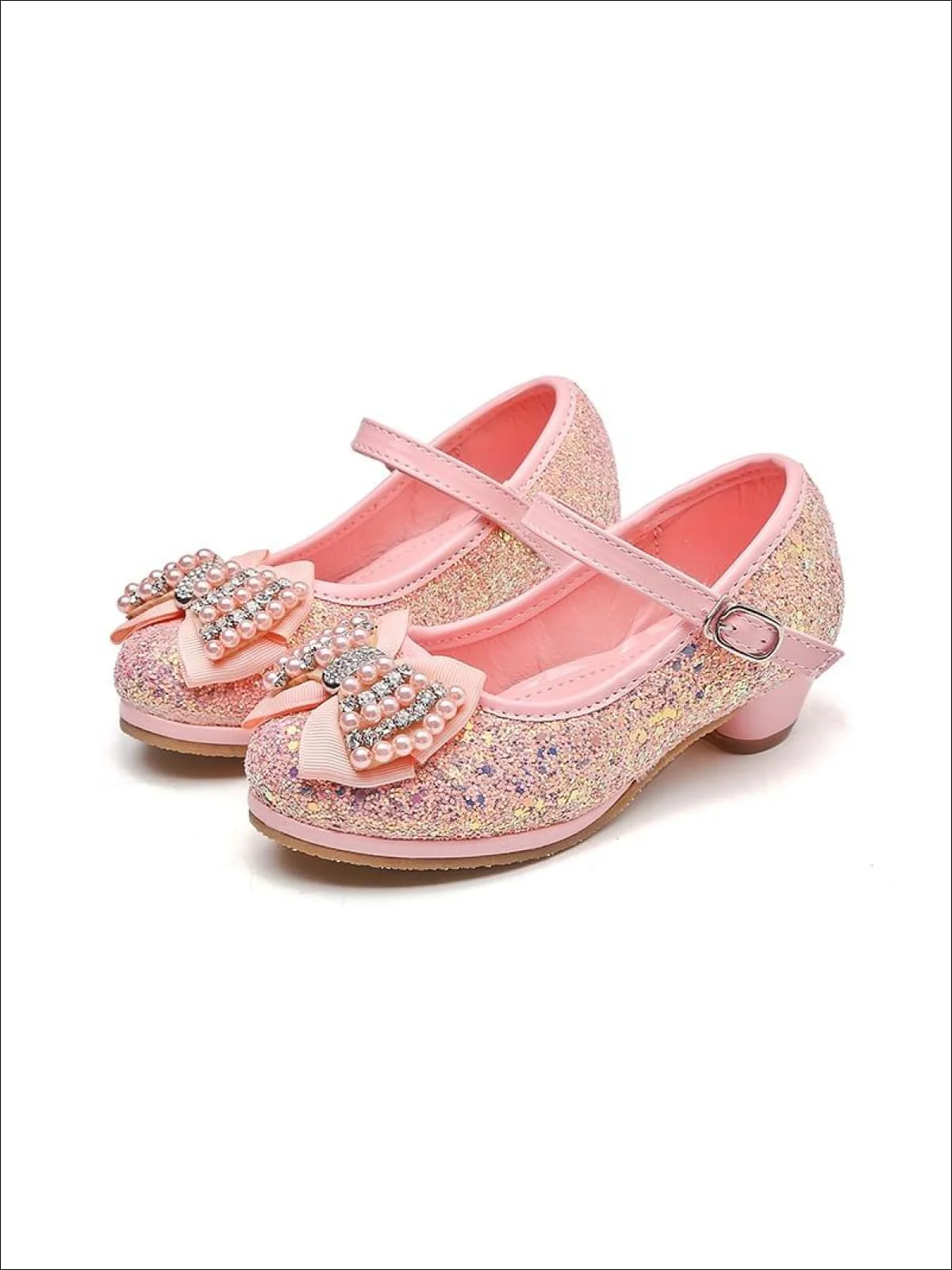 Glitter Bow Tie Pearl Embellished Princess Shoes By Liv and Mia - Image 5