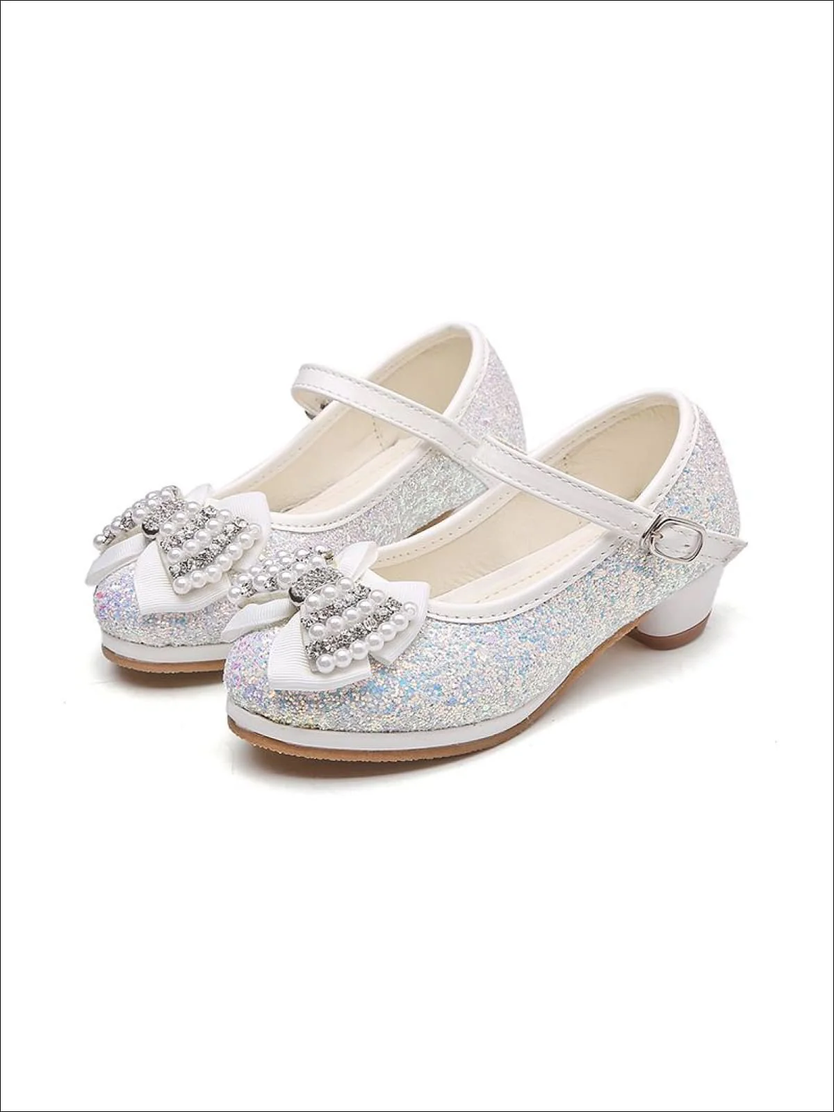 Glitter Bow Tie Pearl Embellished Princess Shoes By Liv and Mia - Image 6