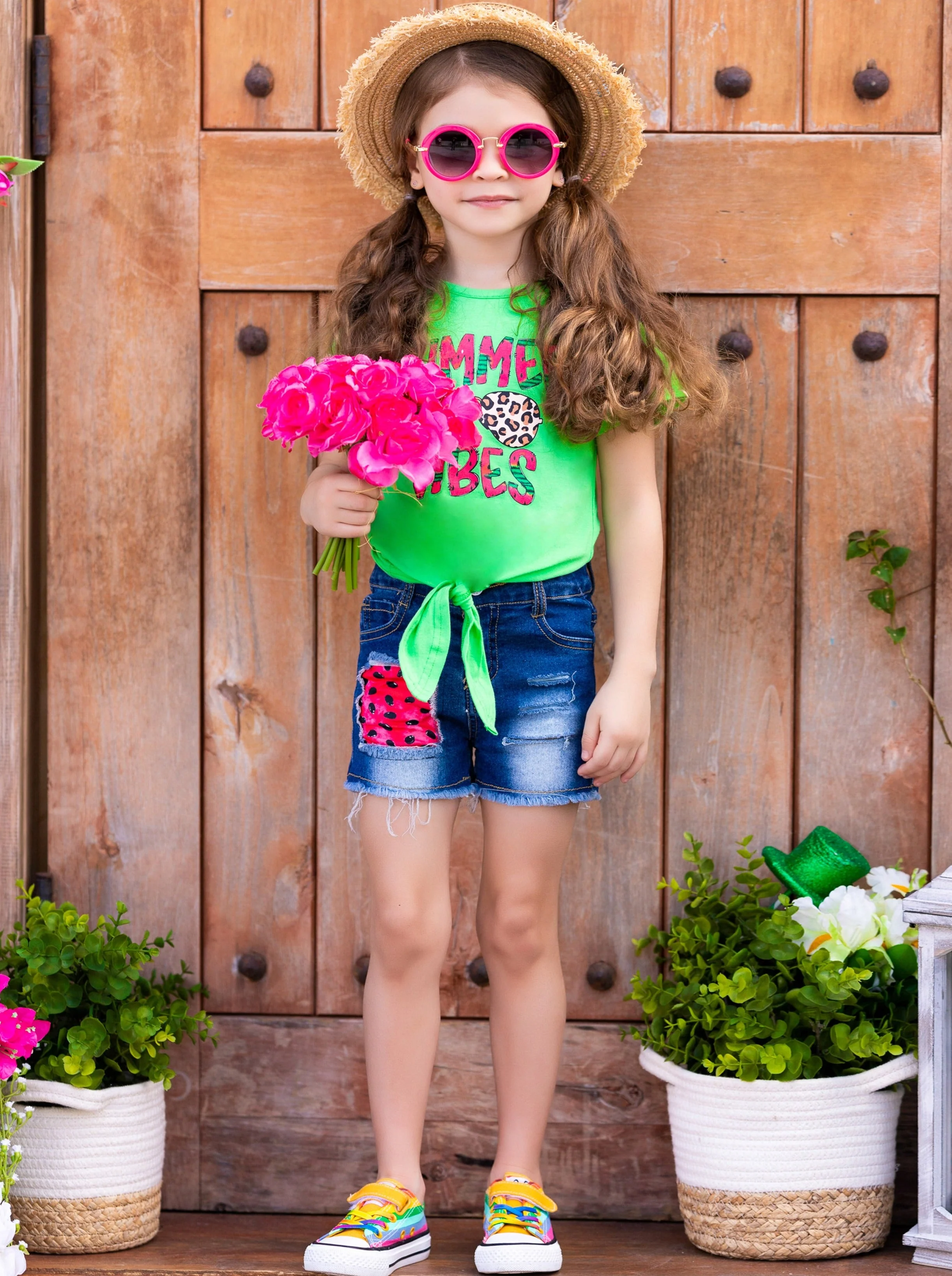 Summer Vibes Patch Denim Shorts Set - Image 2