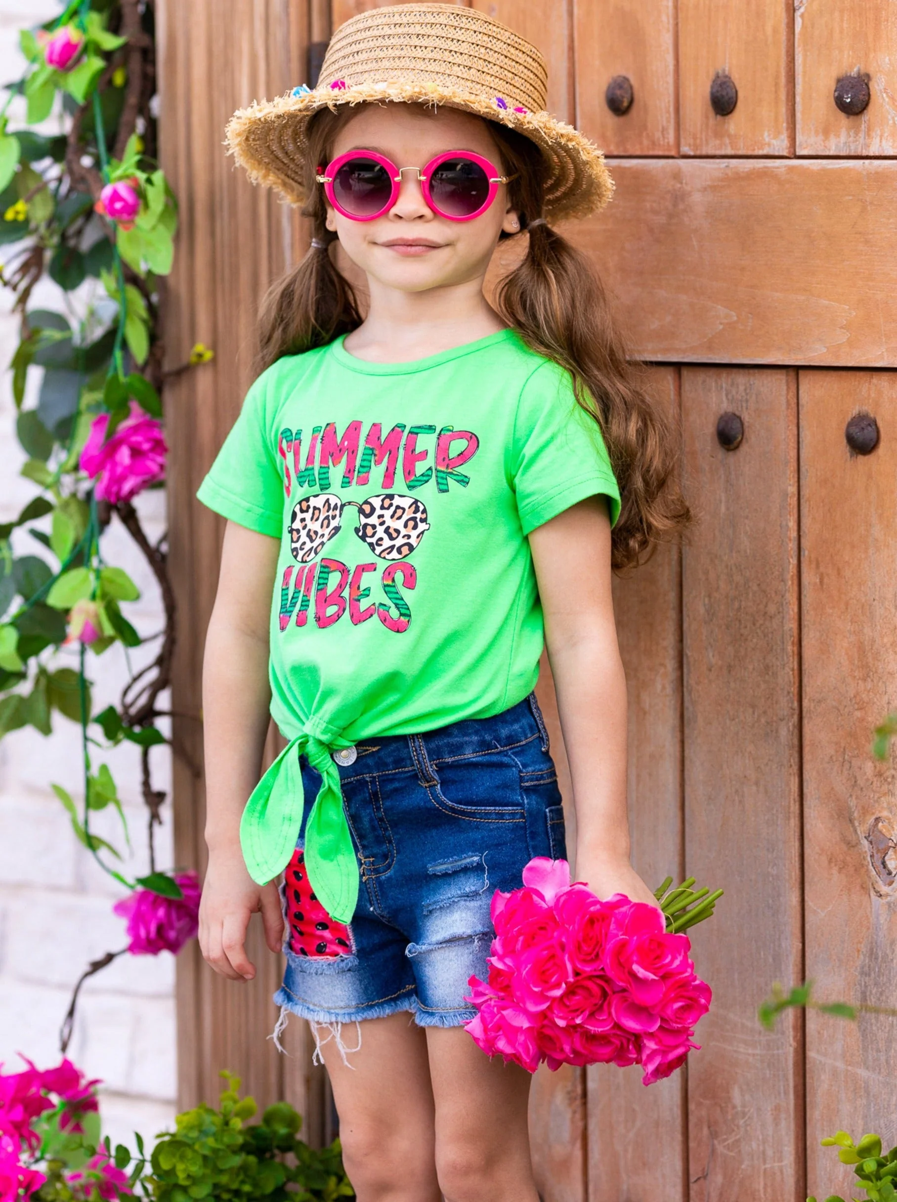 Summer Vibes Patch Denim Shorts Set - Image 3