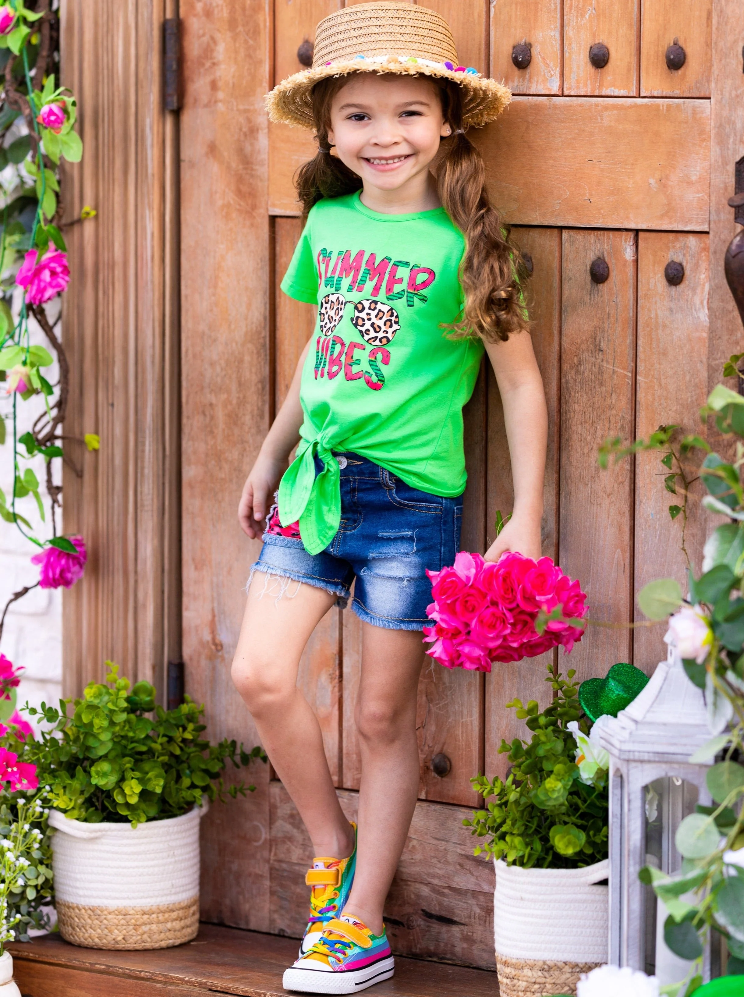 Summer Vibes Patch Denim Shorts Set - Image 5