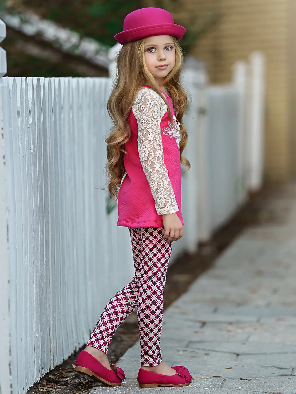 Girls Lace Long Raglan Sleeve Trimmed Tunic And Legging Set - Image 2