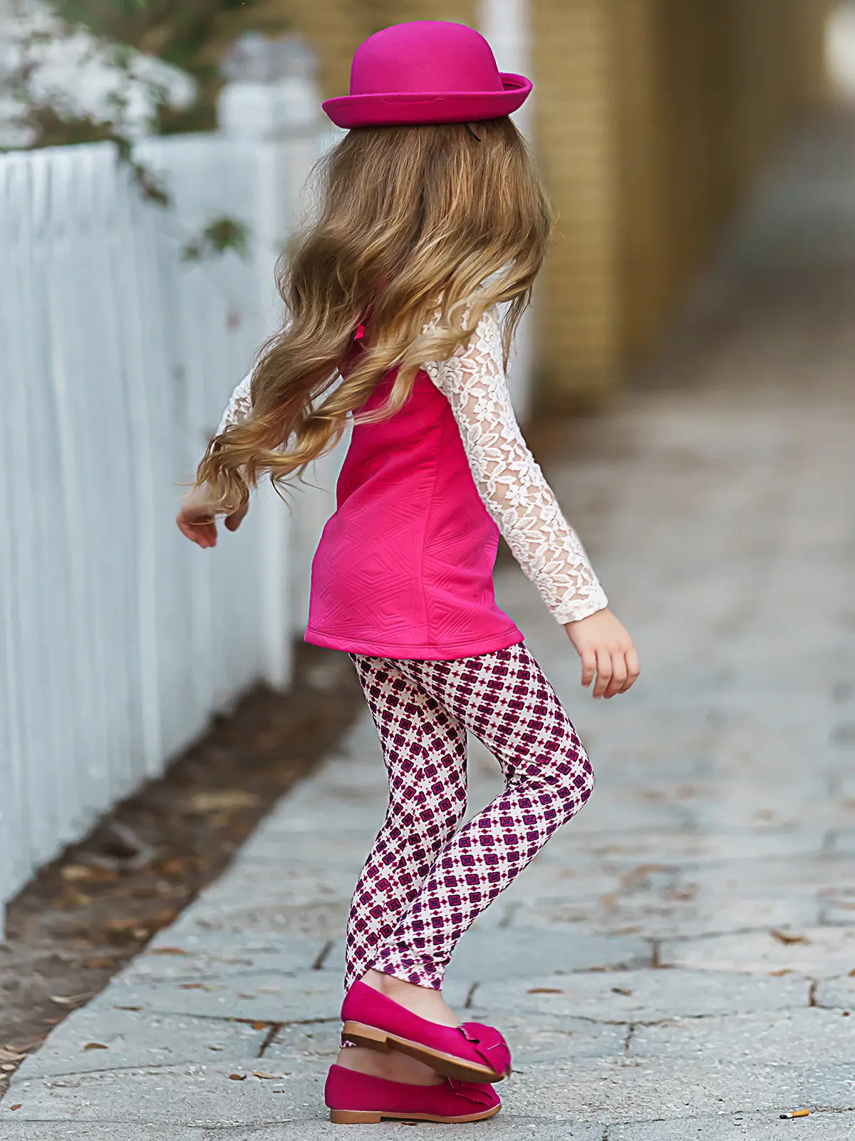 Girls Lace Long Raglan Sleeve Trimmed Tunic And Legging Set - Image 4