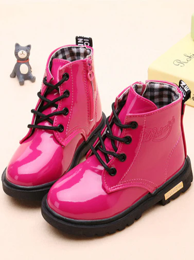 Pink Patent Synthetic Leather Combat Boots By Liv and Mia - Image 3