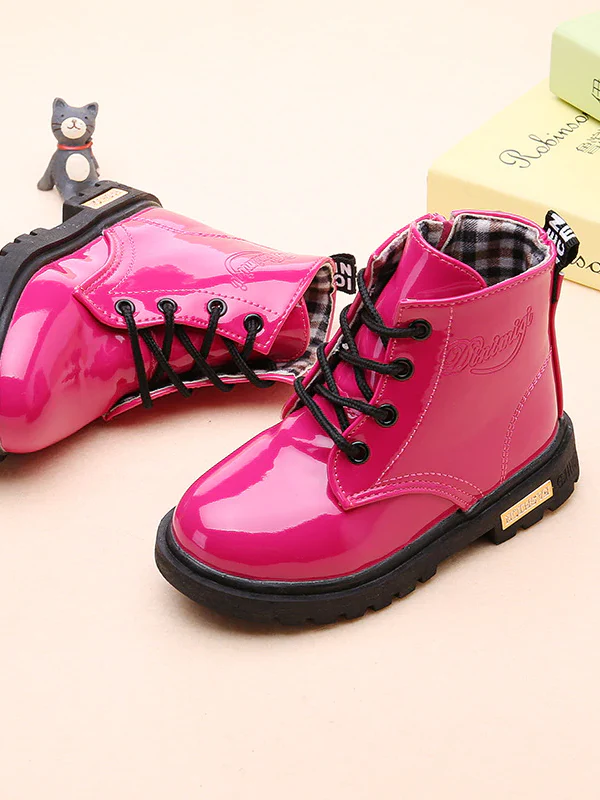 Pink Patent Synthetic Leather Combat Boots By Liv and Mia - Image 4