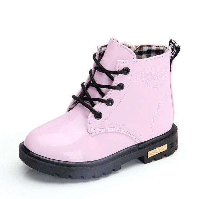 Pink Patent Synthetic Leather Combat Boots By Liv and Mia - Image 5