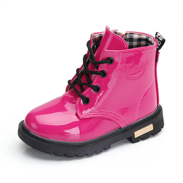 Pink Patent Synthetic Leather Combat Boots By Liv and Mia - Image 6