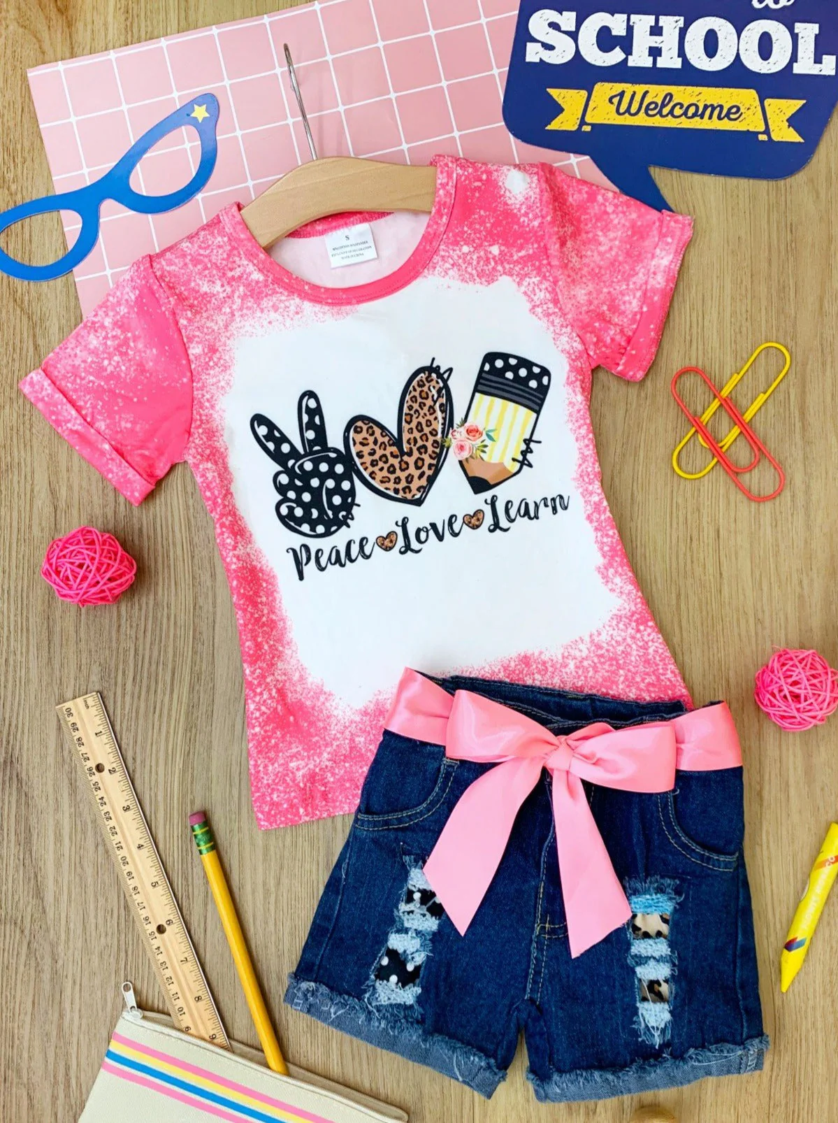 Peace, Love, Learn Denim Short Set - Image 2