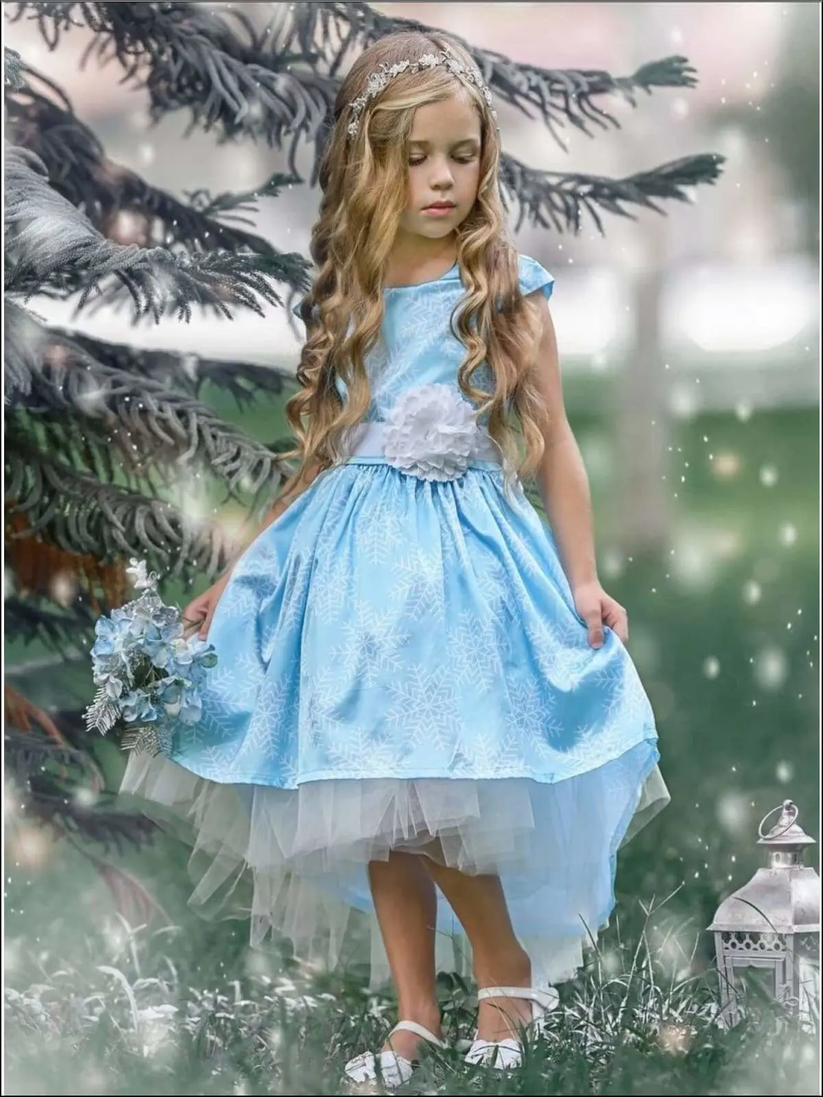 Snowflake Princess Cap Sleeve Hi-Lo  Holiday Dress - Image 11