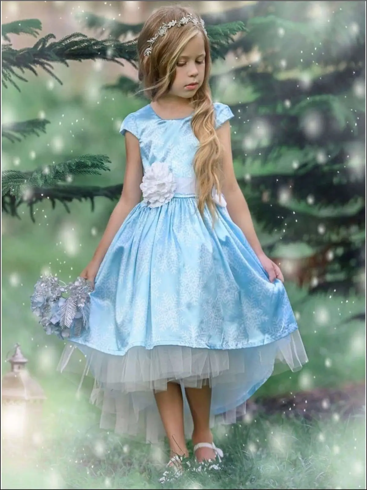 Snowflake Princess Cap Sleeve Hi-Lo  Holiday Dress - Image 12