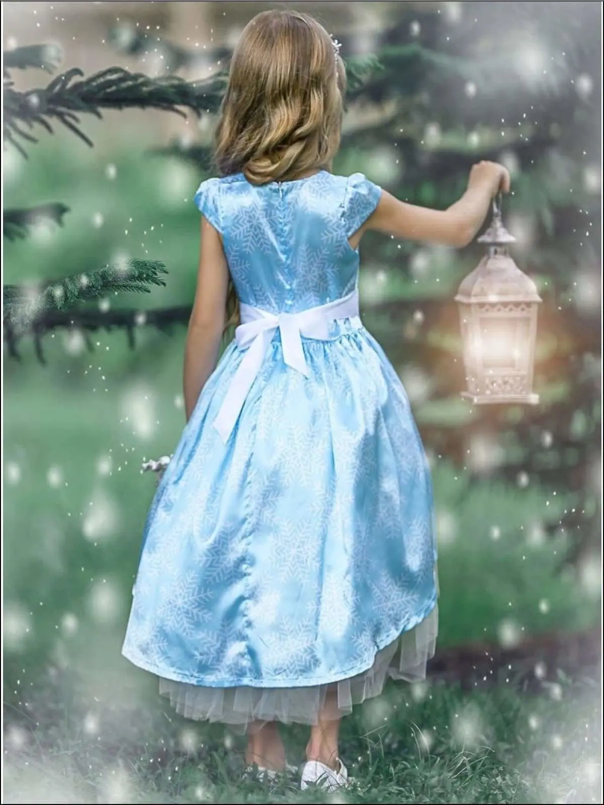 Snowflake Princess Cap Sleeve Hi-Lo  Holiday Dress - Image 13