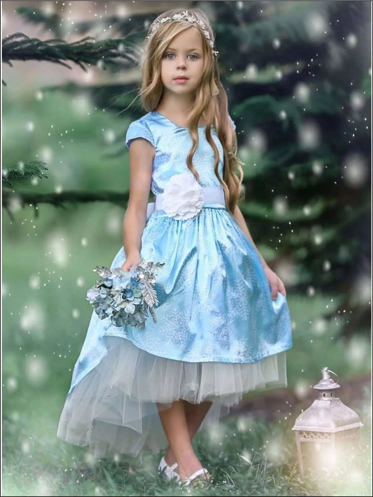 Snowflake Princess Cap Sleeve Hi-Lo  Holiday Dress - Image 2