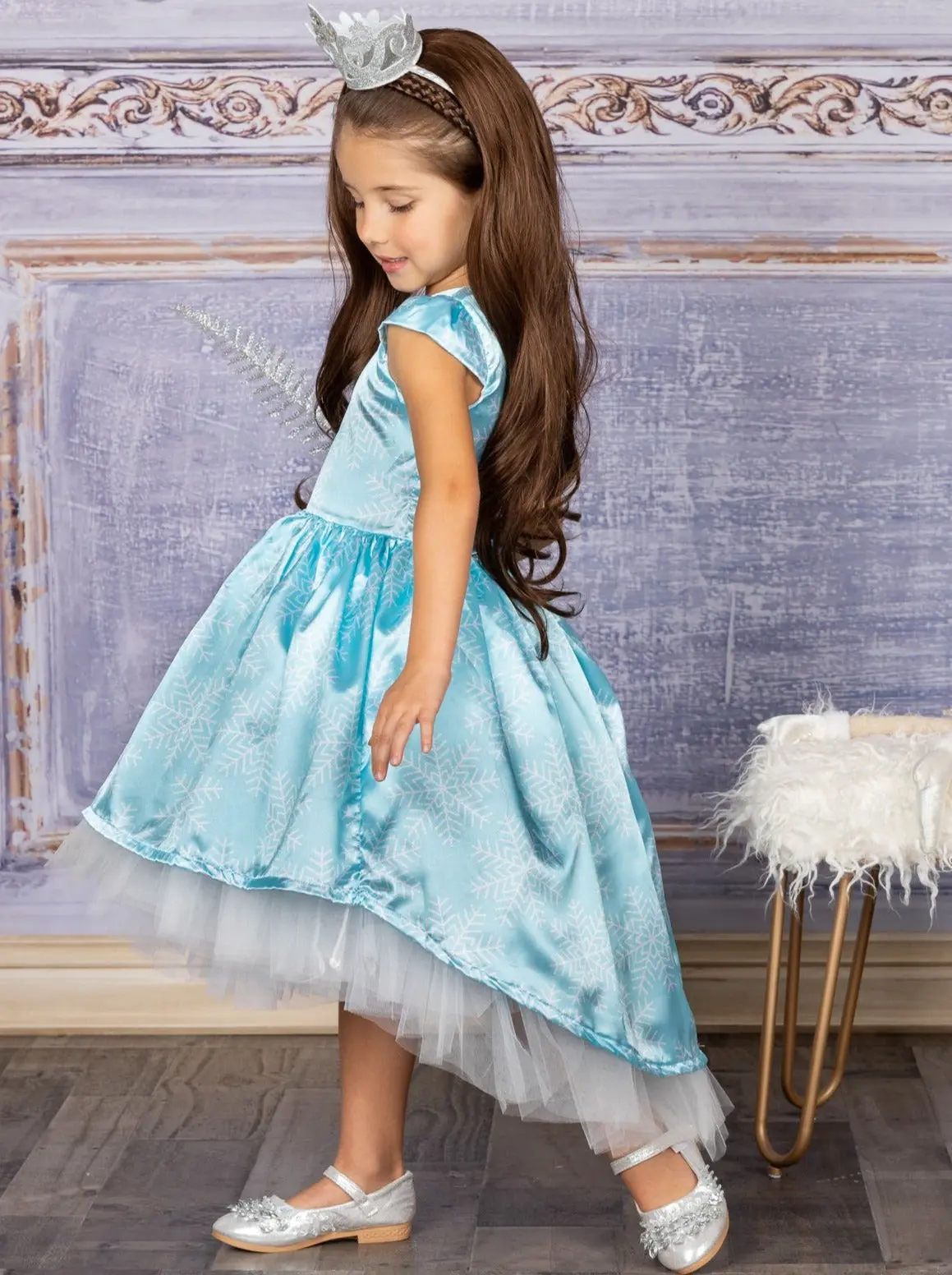 Snowflake Princess Cap Sleeve Hi-Lo  Holiday Dress - Image 3