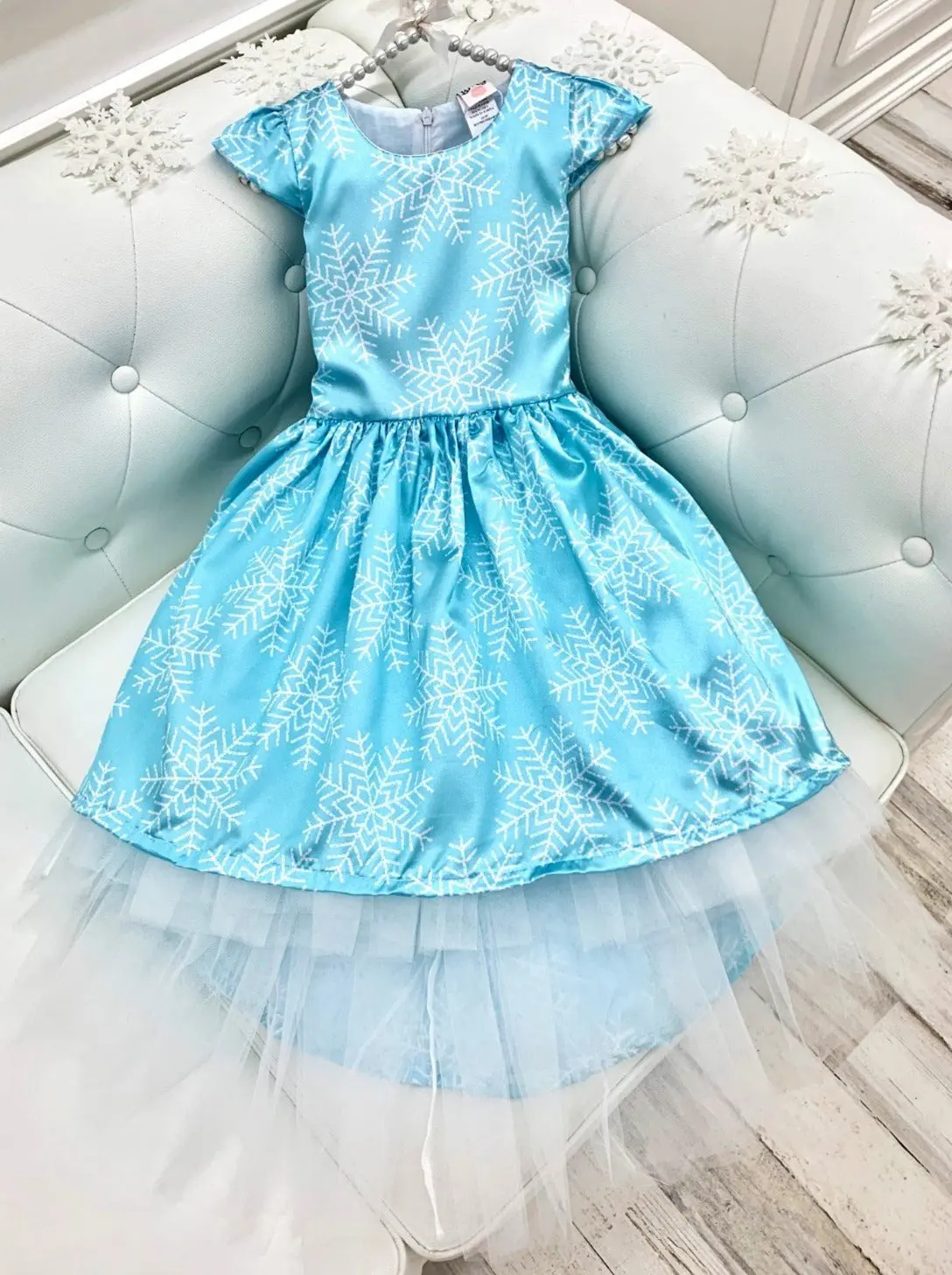 Snowflake Princess Cap Sleeve Hi-Lo  Holiday Dress - Image 4