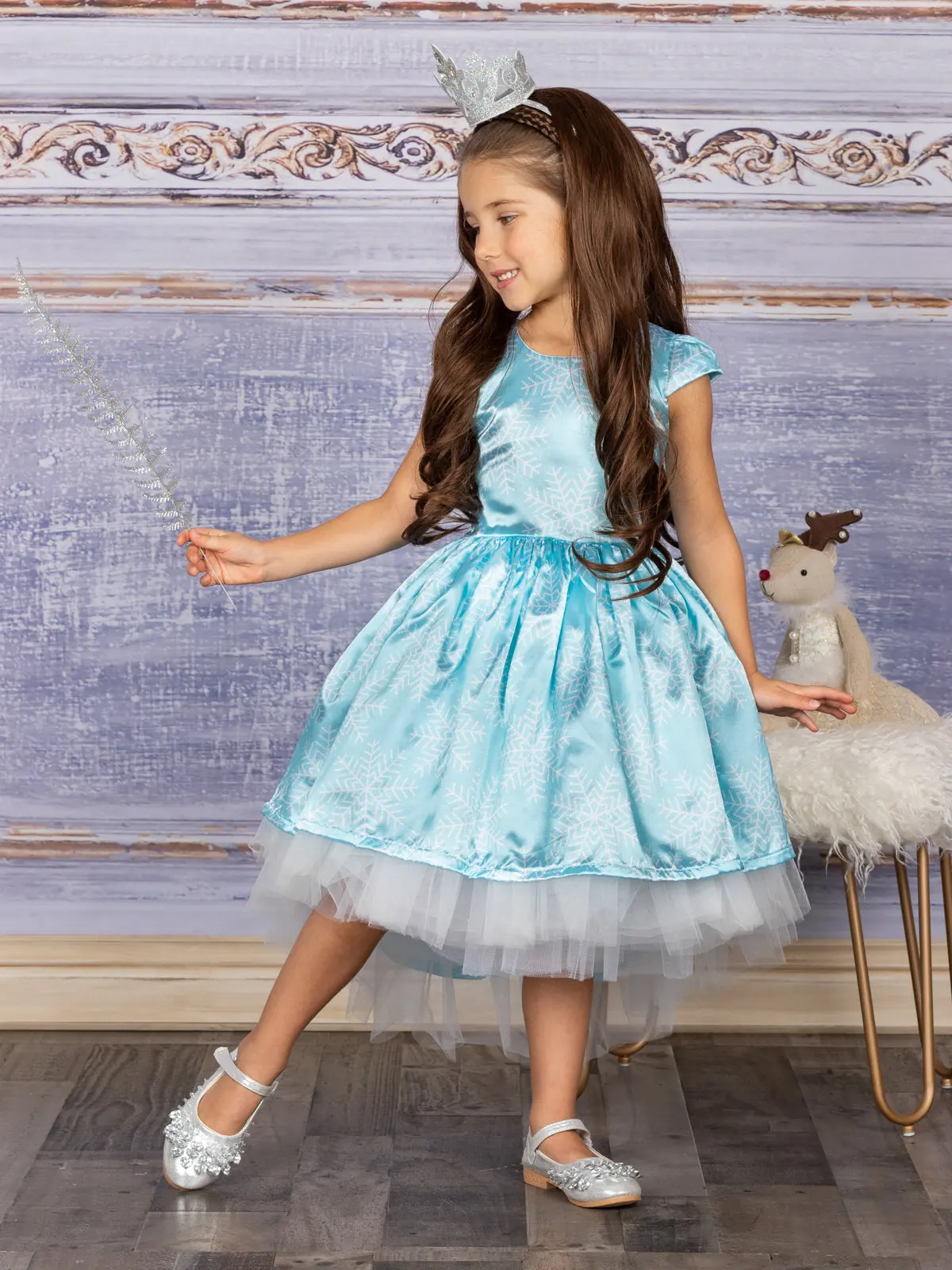 Snowflake Princess Cap Sleeve Hi-Lo  Holiday Dress - Image 5