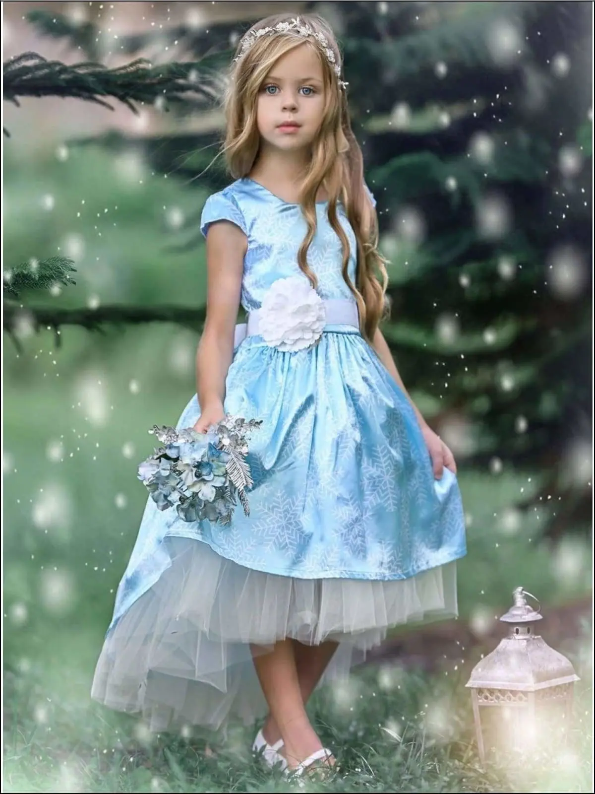 Snowflake Princess Cap Sleeve Hi-Lo  Holiday Dress - Image 6