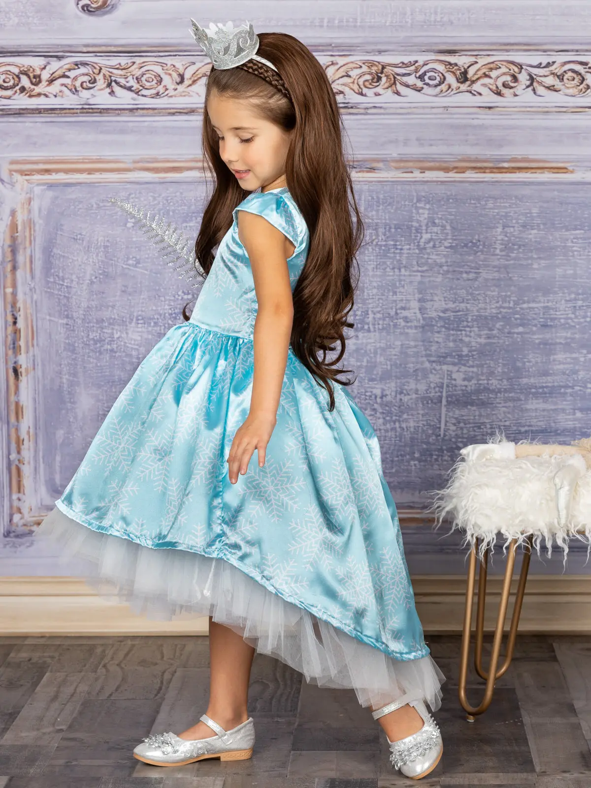 Snowflake Princess Cap Sleeve Hi-Lo  Holiday Dress - Image 7