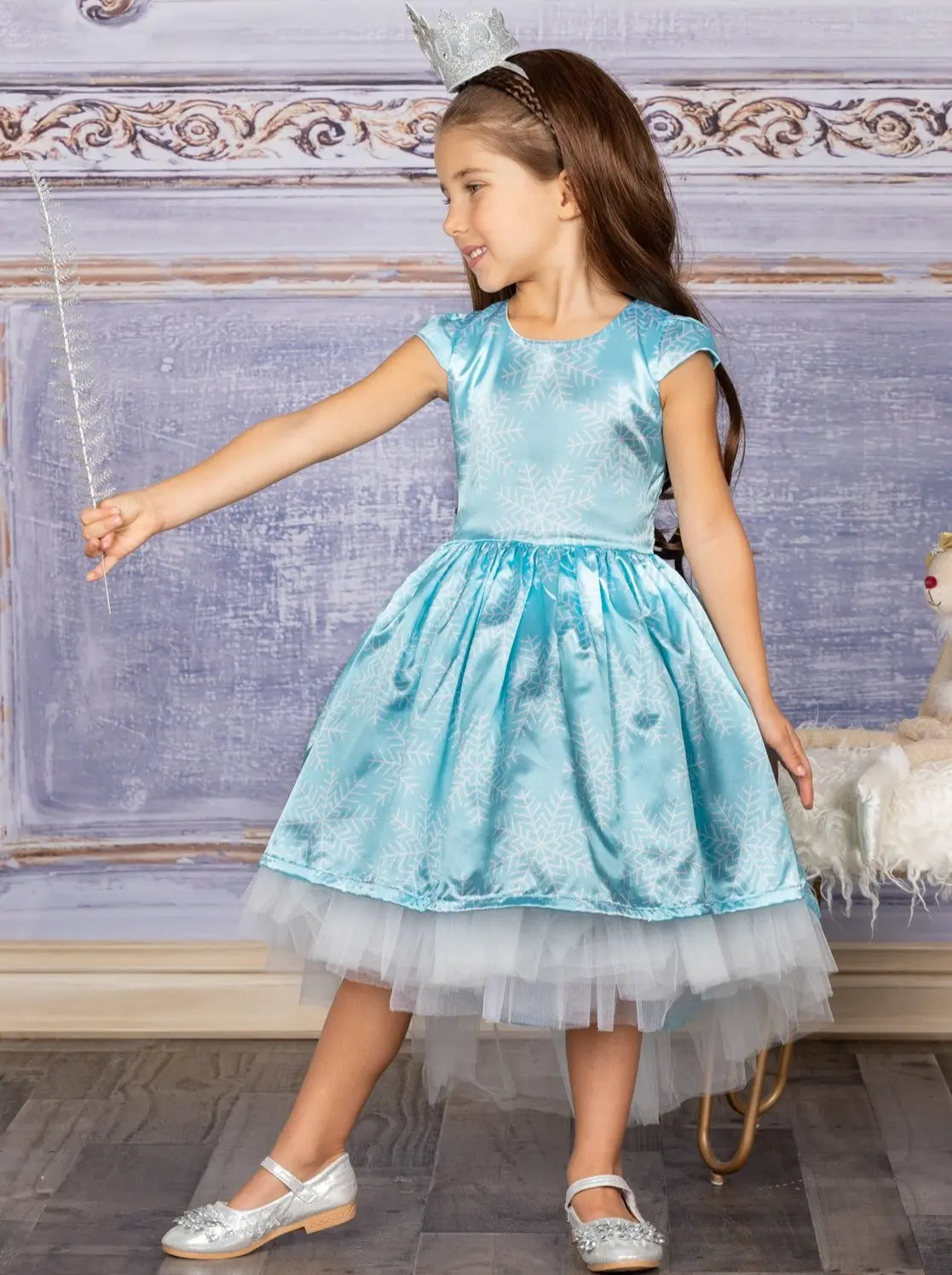 Snowflake Princess Cap Sleeve Hi-Lo  Holiday Dress - Image 9