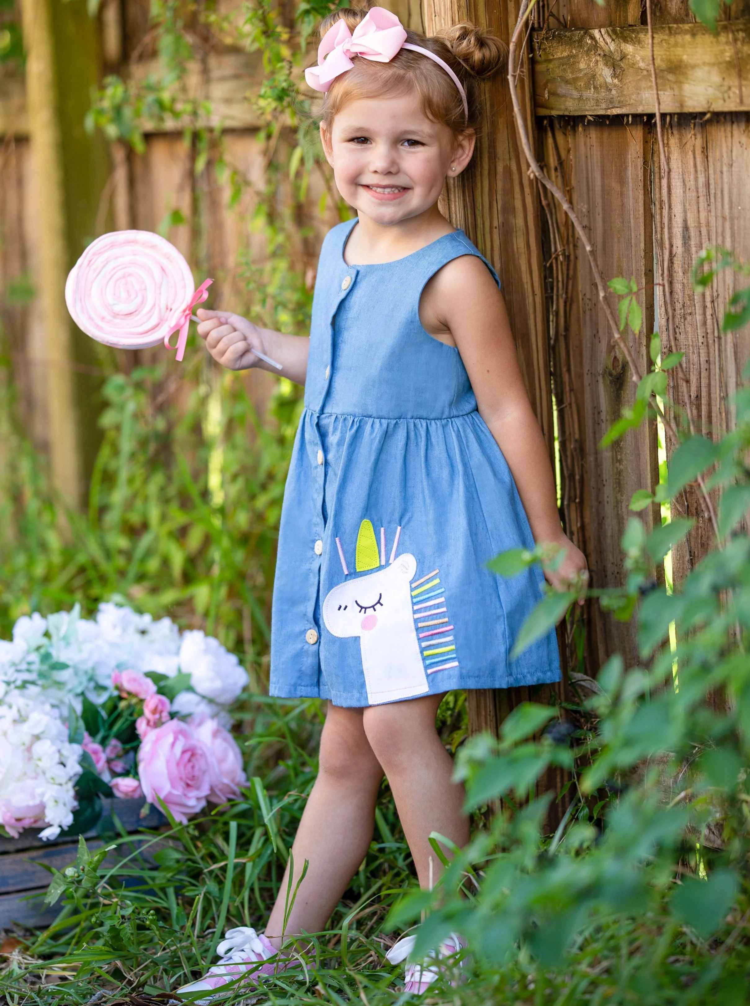 Stars And Unicorns Chambray Dress - Image 2