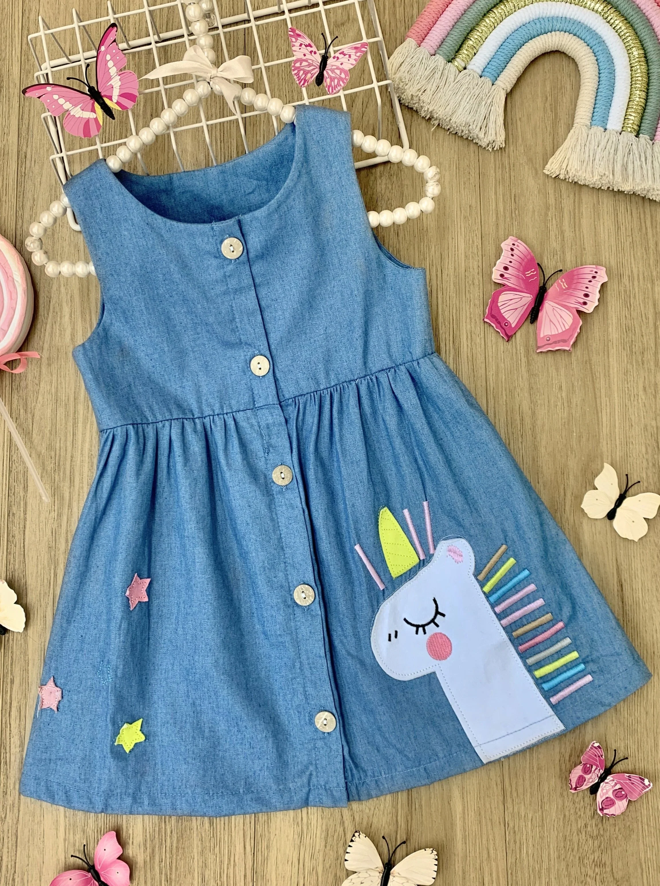 Stars And Unicorns Chambray Dress - Image 3