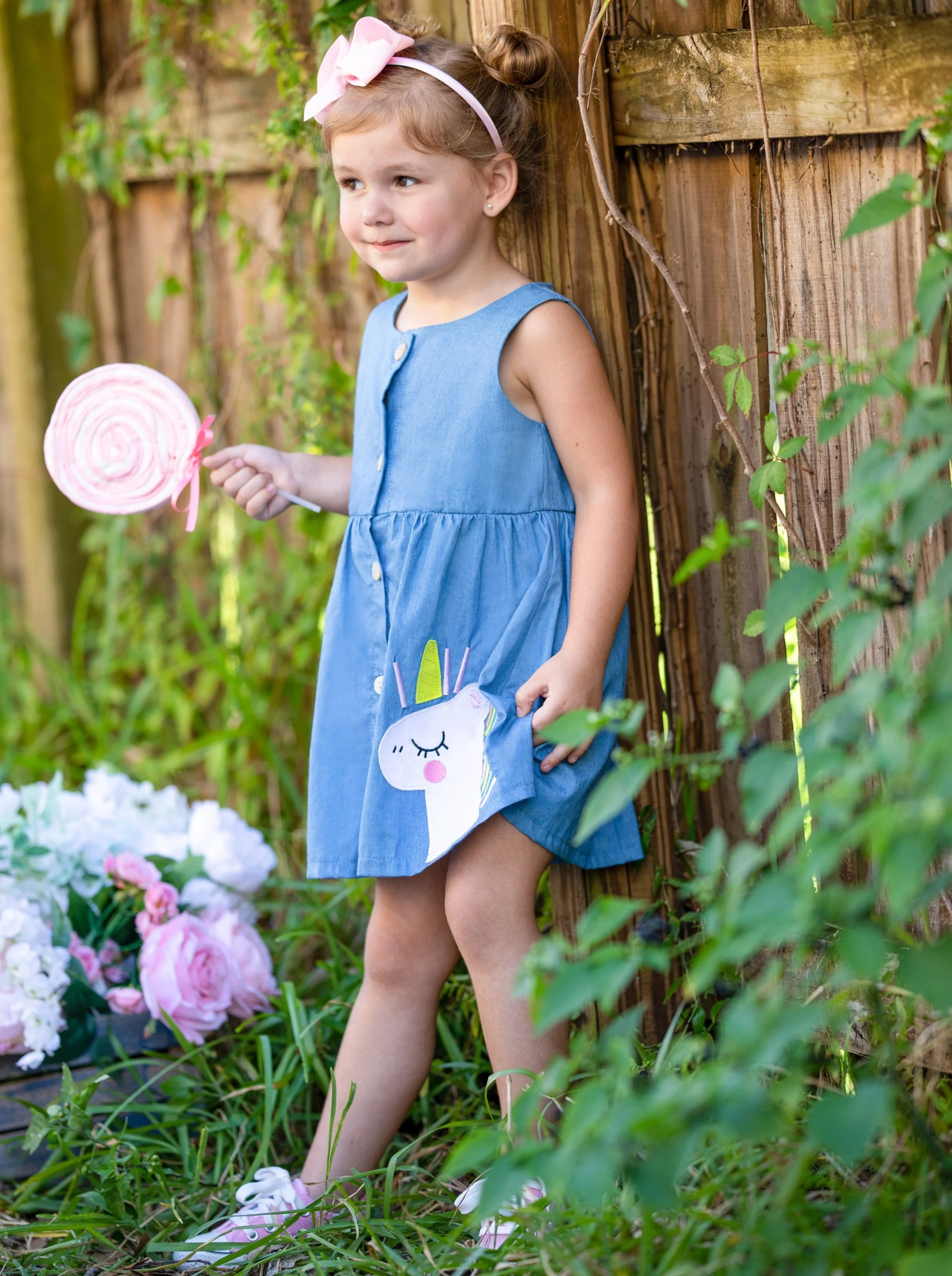 Stars And Unicorns Chambray Dress - Image 4