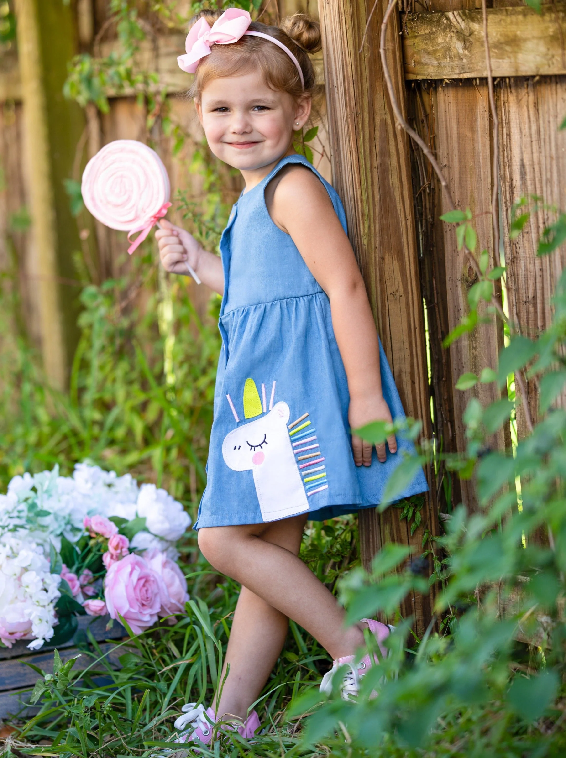 Stars And Unicorns Chambray Dress - Image 5