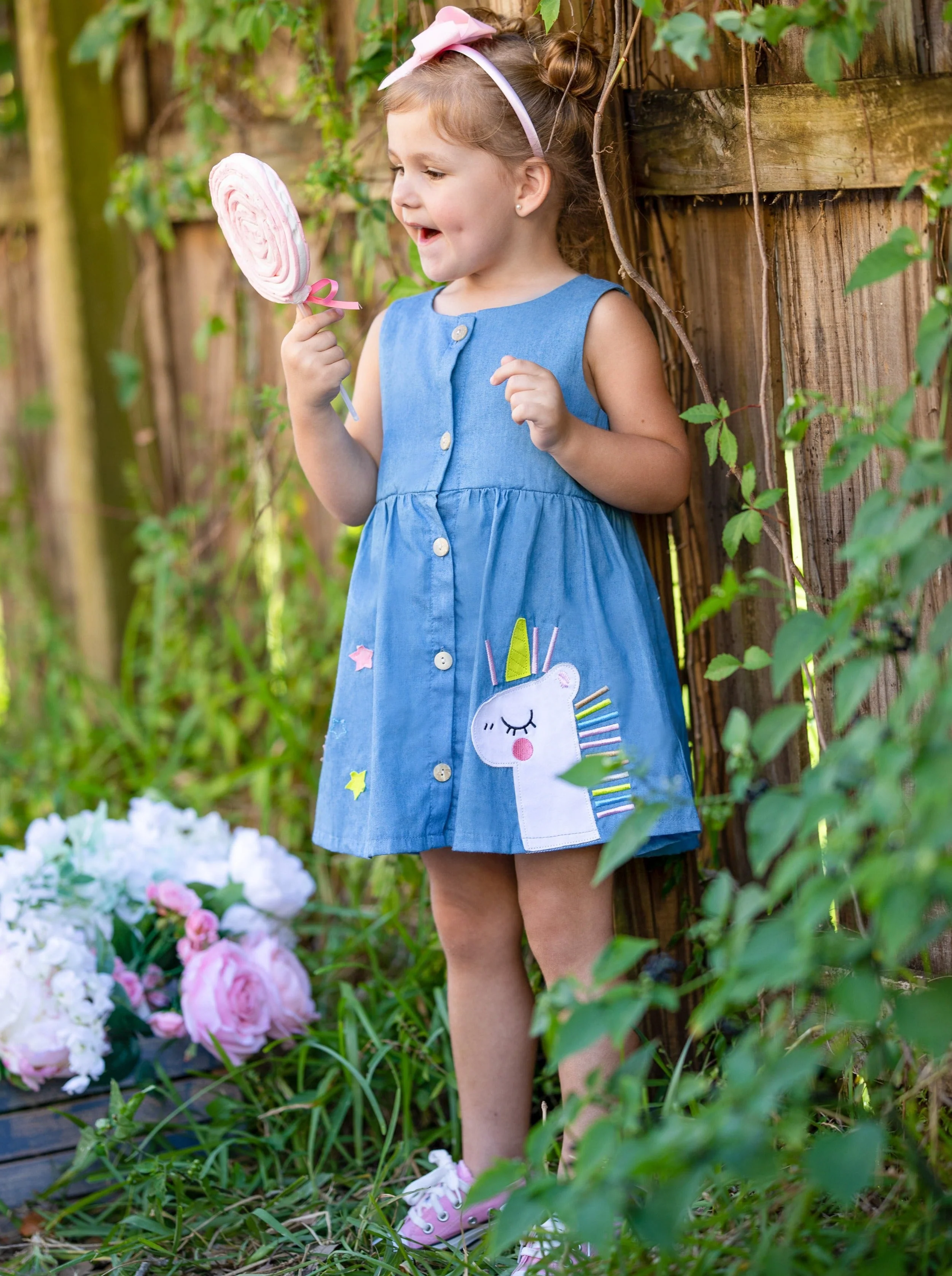 Stars And Unicorns Chambray Dress - Image 6