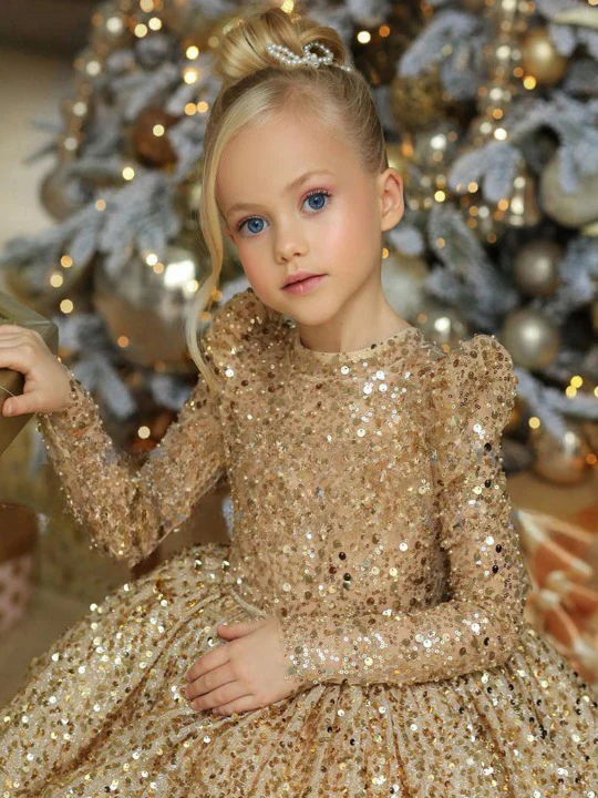 Gold Long Sleeve Mini Special Occasion Dress - Image 2