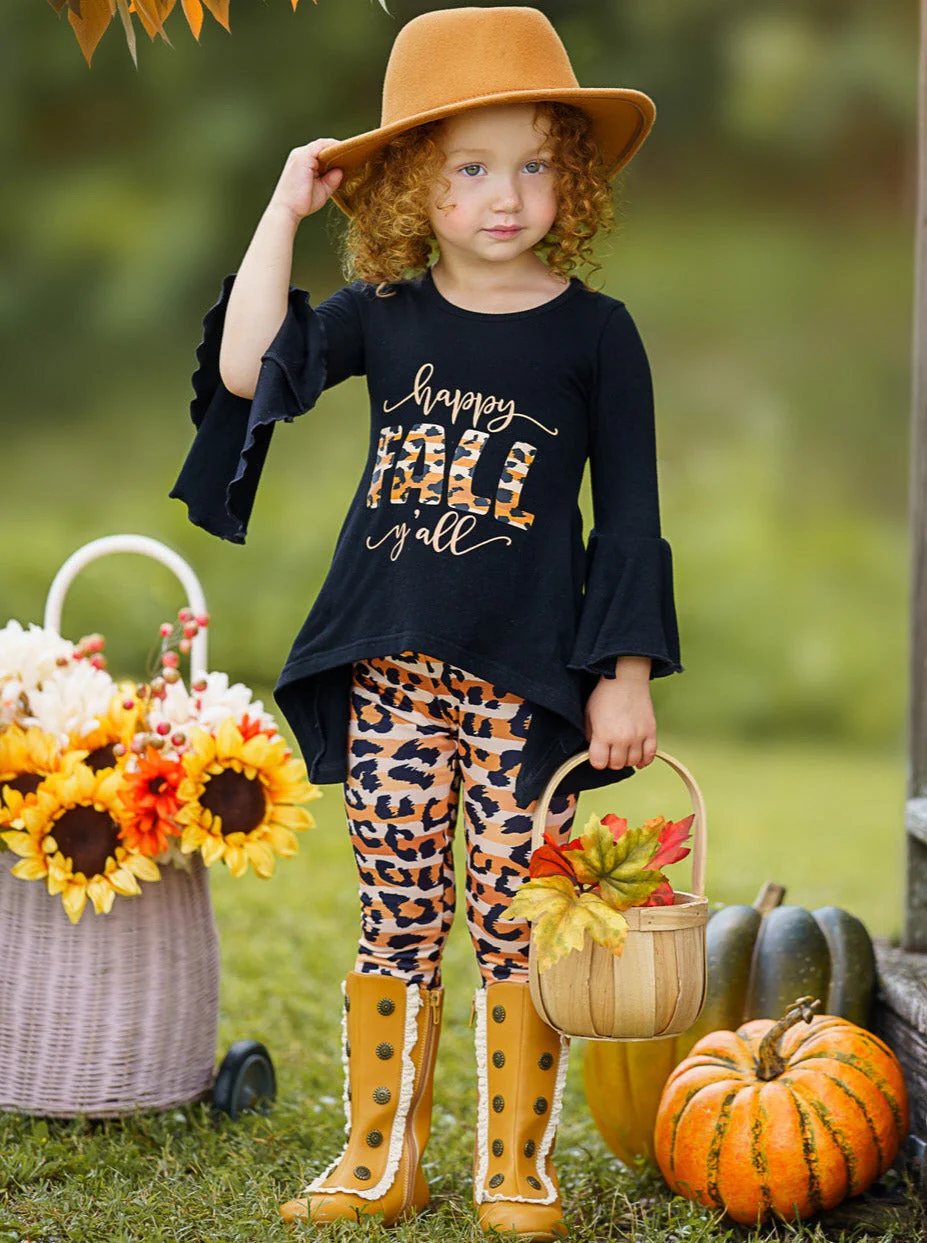 Happy Fall Y'all Stripes and Leopard Print Legging Set - Image 2