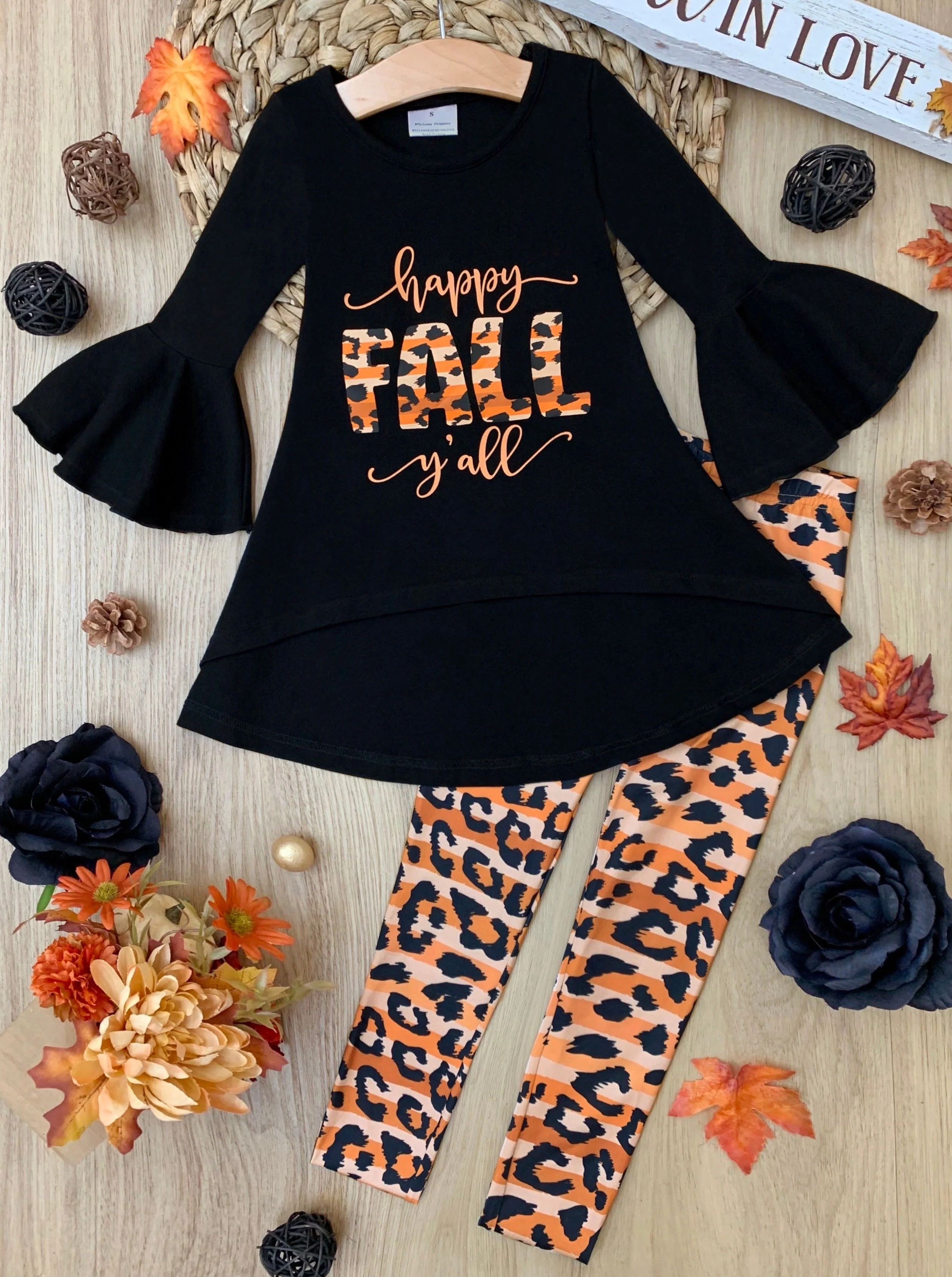 Happy Fall Y'all Stripes and Leopard Print Legging Set - Image 3