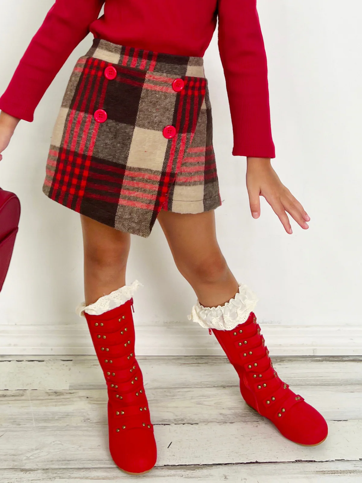 Red Military Style Studded Boots By Liv and Mia - Image 2