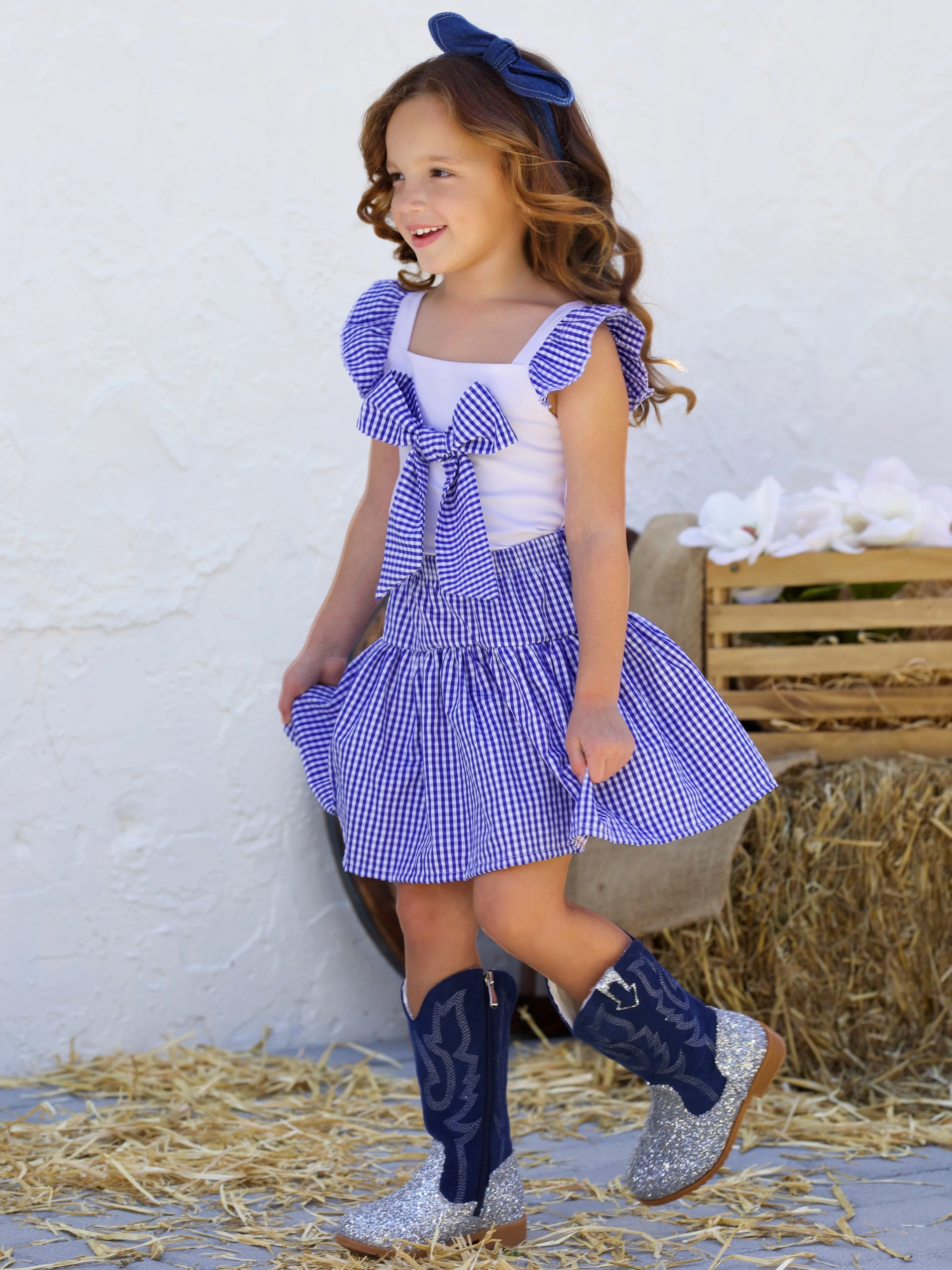 Country Chic Gingham Bow Skirt Set - Image 5