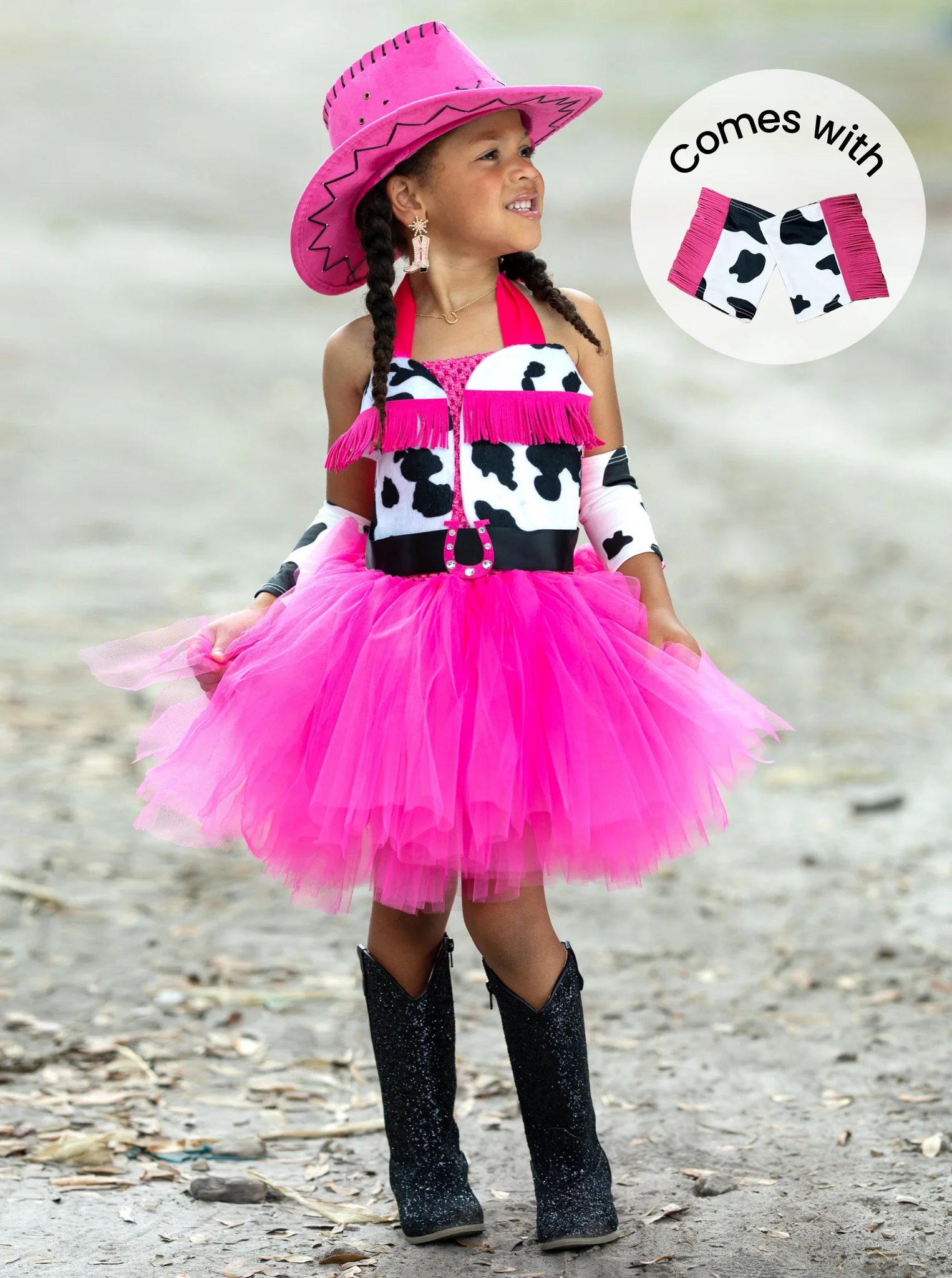 Girls Queen of the Ranch Cowgirl Tutu Costume Dress with Arm Tassels