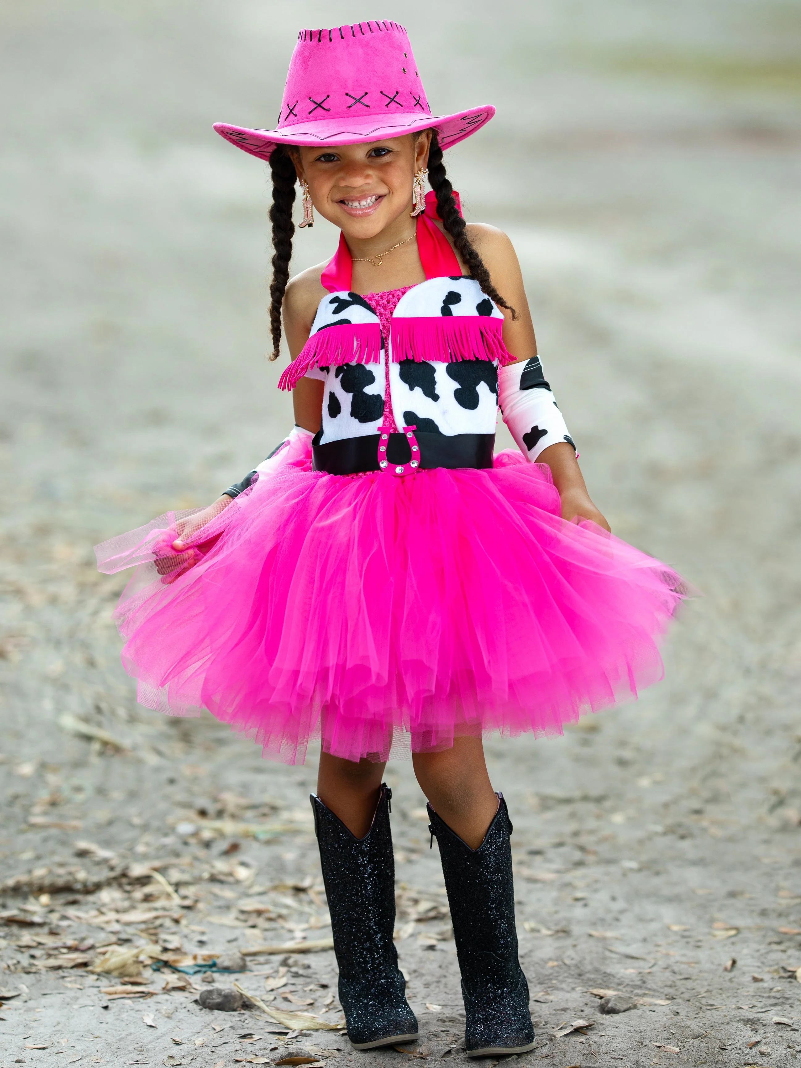 Girls Queen of the Ranch Cowgirl Tutu Costume Dress with Arm Tassels - Image 2