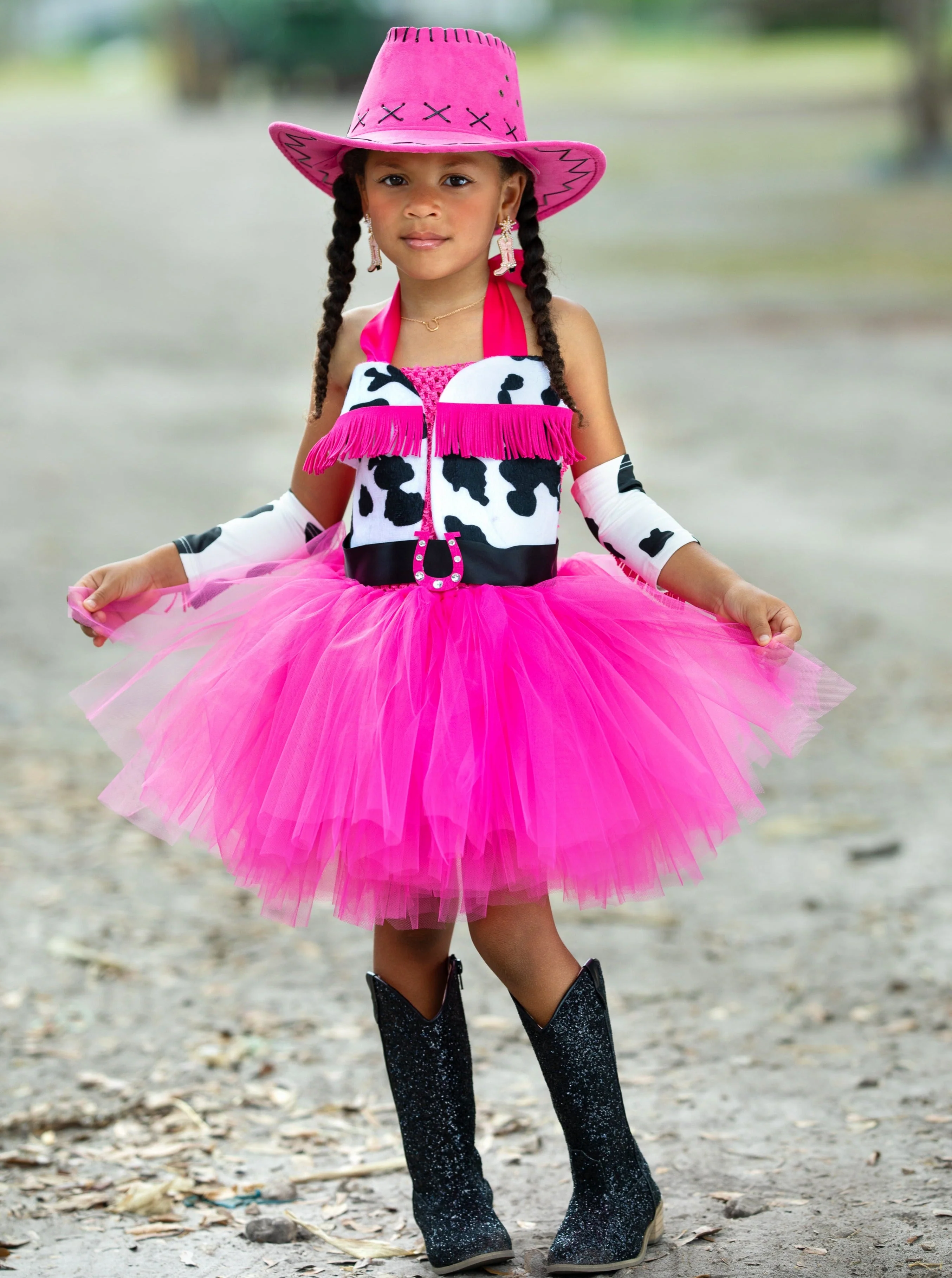 Girls Queen of the Ranch Cowgirl Tutu Costume Dress with Arm Tassels - Image 3