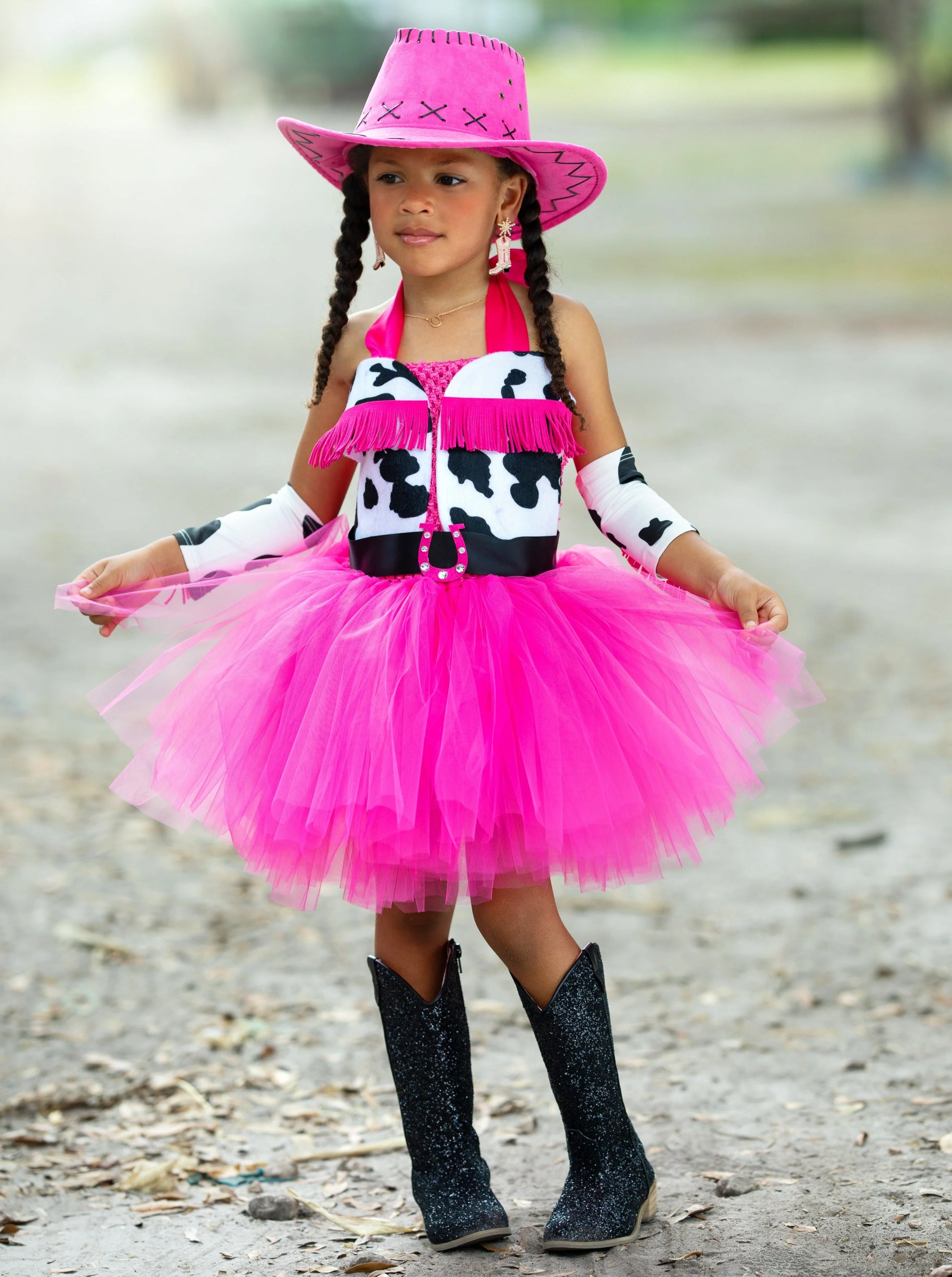 Girls Queen of the Ranch Cowgirl Tutu Costume Dress with Arm Tassels - Image 4
