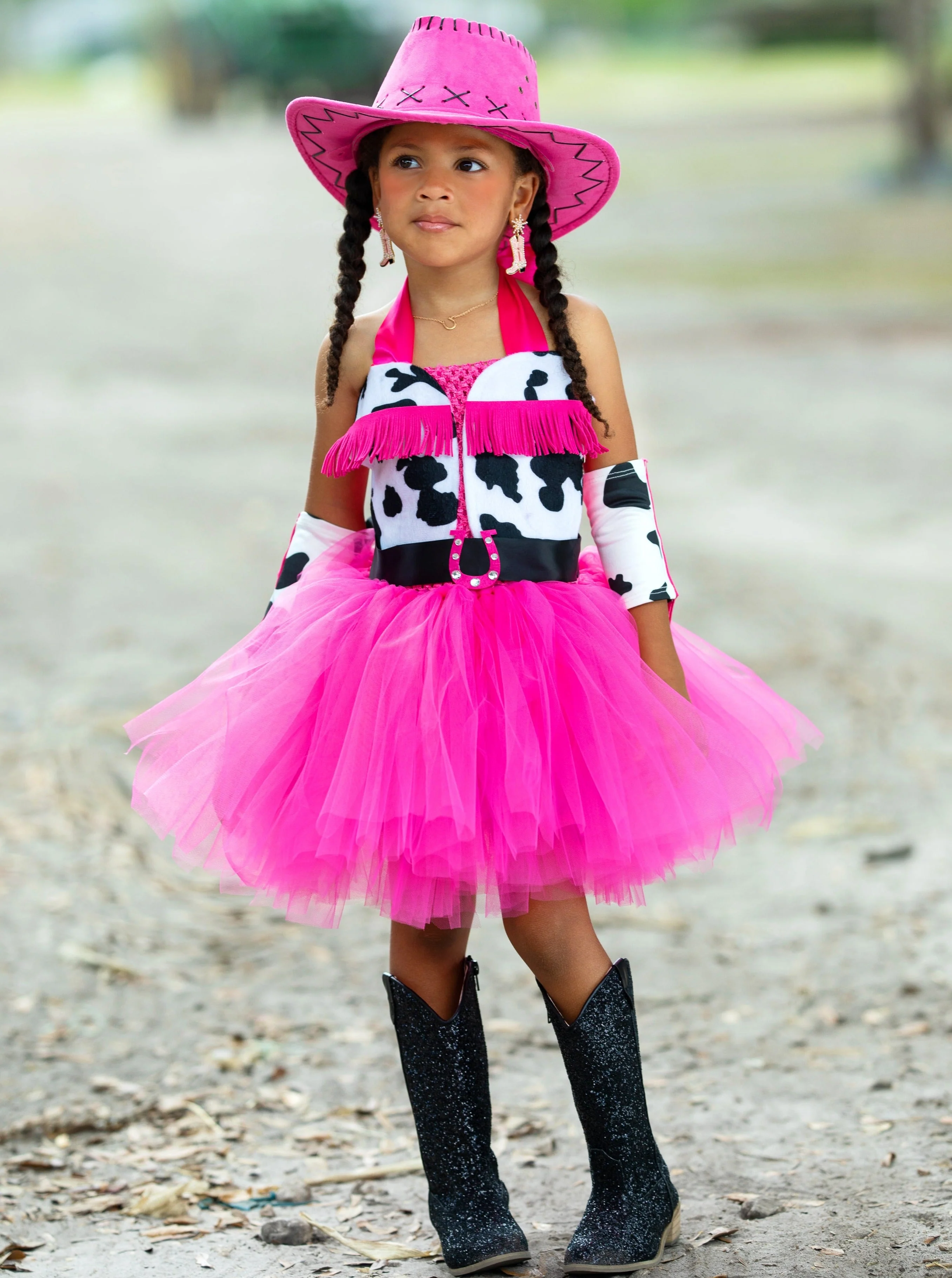 Girls Queen of the Ranch Cowgirl Tutu Costume Dress with Arm Tassels - Image 5
