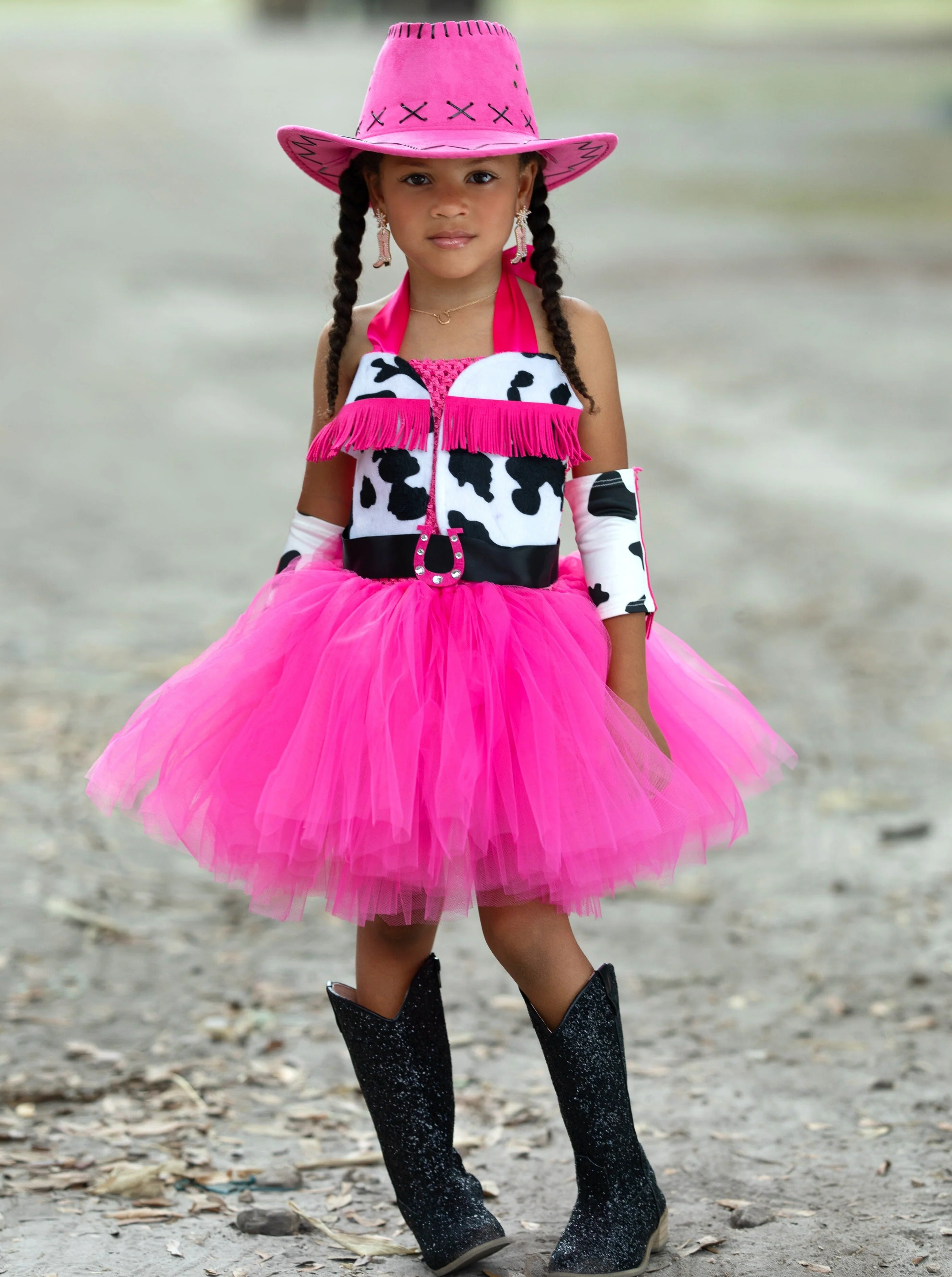 Girls Queen of the Ranch Cowgirl Tutu Costume Dress with Arm Tassels - Image 6